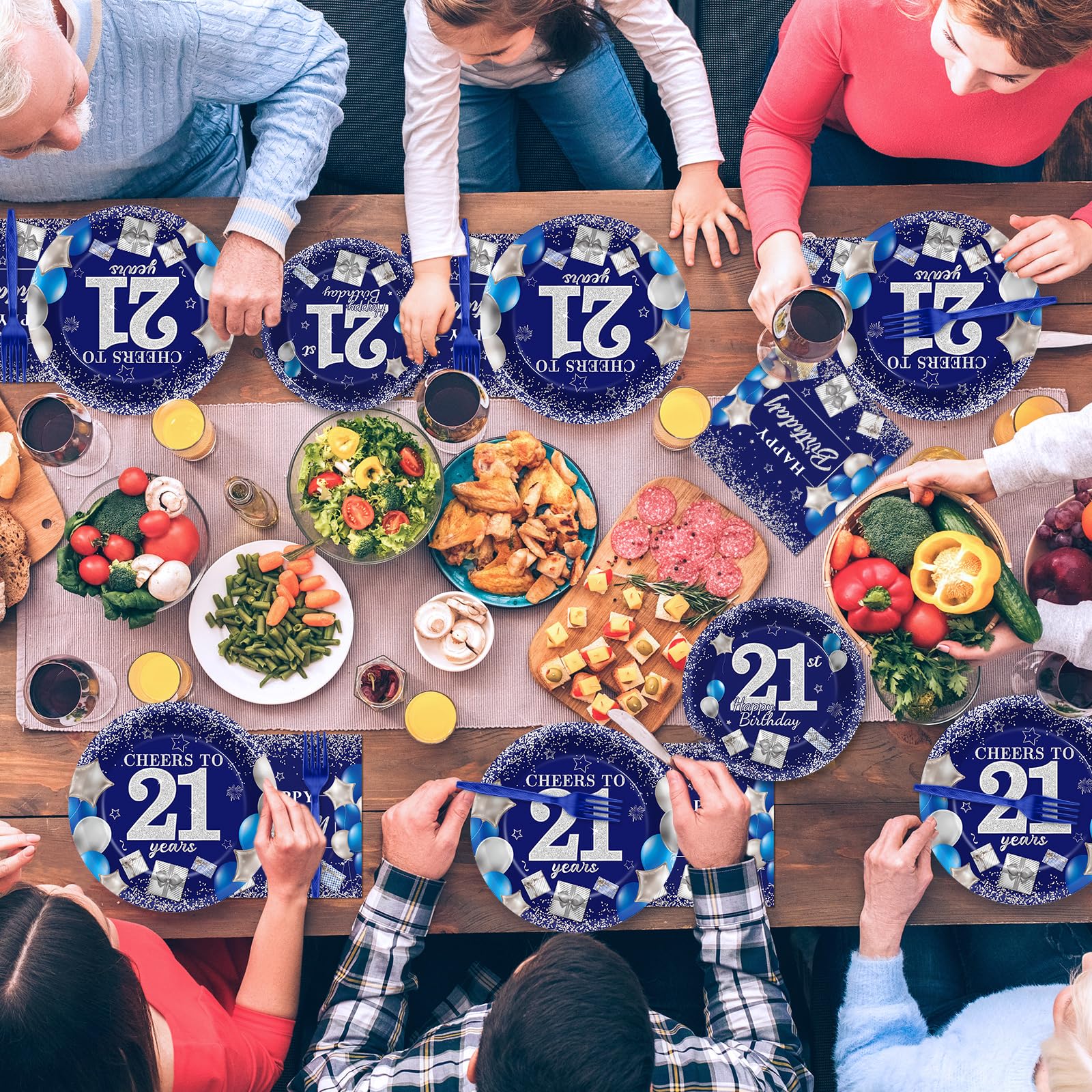 96 Pcs 21st Birthday Party Supplies Set - Blue & Silver Plates, Napkins for 24 Guests | Cheers to 21 Years Tableware & Decorations | Perfect for 21st Birthday Celebrations, Milestone Parties & Adult Birthday Decor