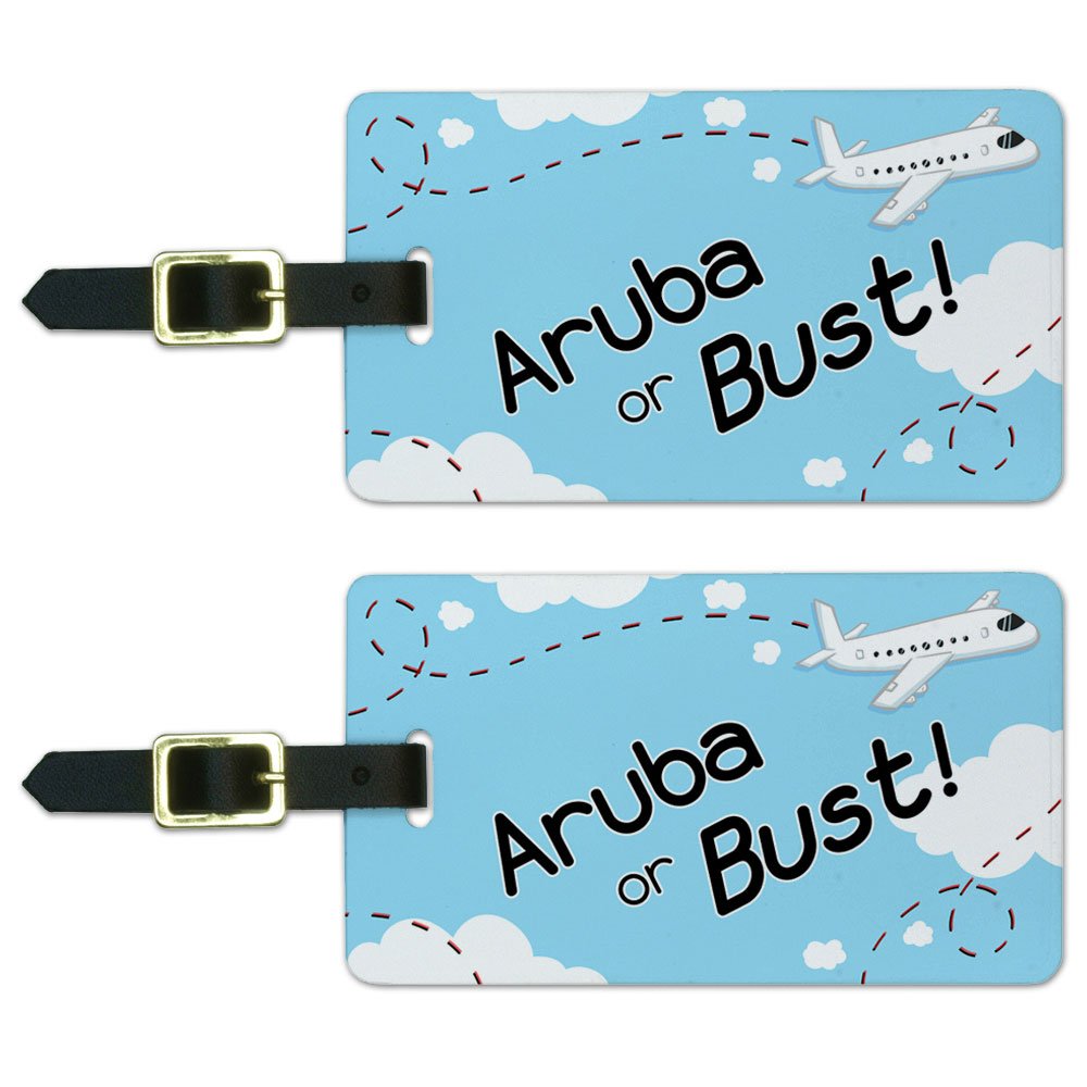 Aruba or Bust Airplane Luggage Tags - White Carry-On Suitcase ID Tags for Travel | Perfect for Vacation, Business Trips & Cruise Ship Identification