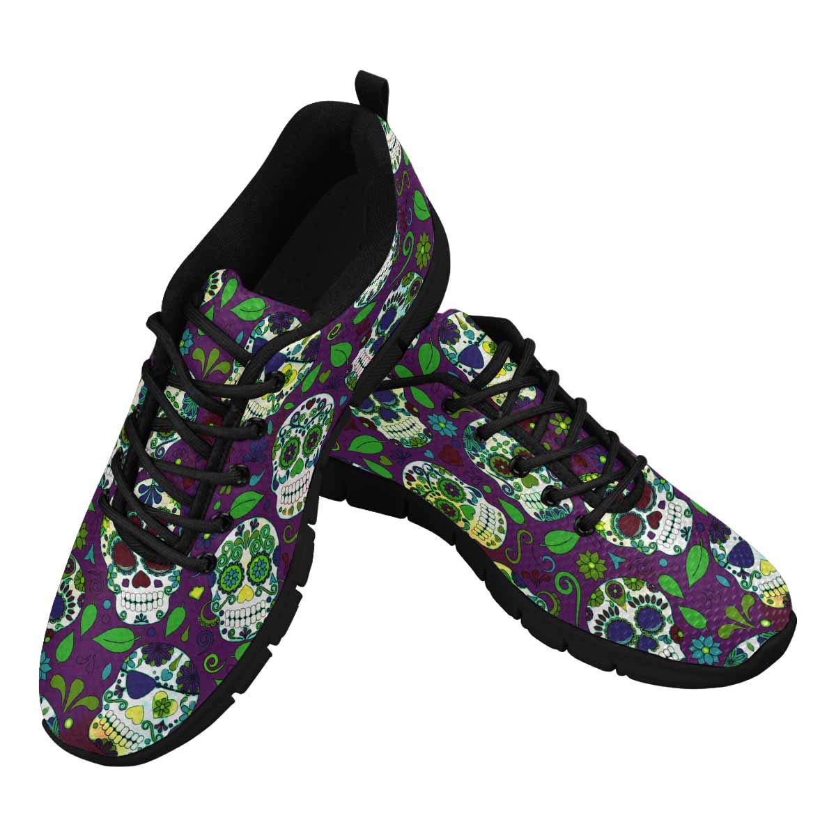 **InterestPrint Women's Lightweight Breathable Mesh Sneakers - Abstract Sugar Skull Dia De Los Muertos Design - Perfect for Casual Wear, Walking & Festivals**