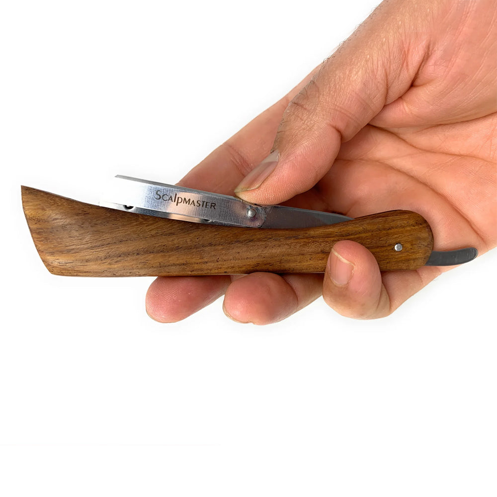 Professional Scalpmaster Wooden Handle Straight Edge Razor - Barber Shaving Tool for Precision Haircuts & Beard Grooming | Perfect for Home Use, Salon Professionals & Gift Giving