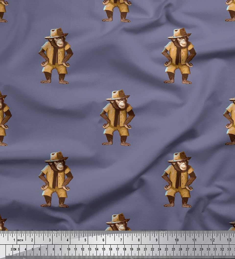 Soimoi 100% Cotton Cambric Fabric - 42 Inch Wide - Purple Hat & Monkey Animal Print Fabric by The Yard - Soft, Durable & Washable for DIY Crafts, Quilting, Sewing Projects, Apparel & Home Decor