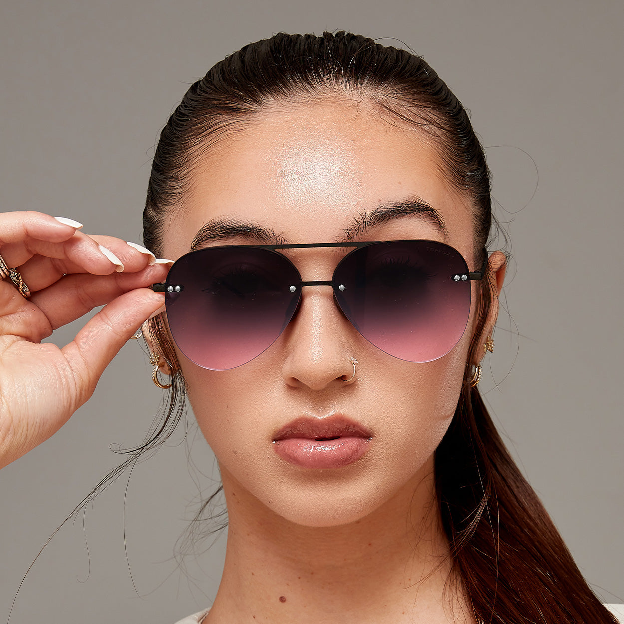 Smaller Megan 2 Faded Purple Pink Tangle-Free Aviator Sunglasses for Women - UV Protection Fashion Shades for Driving, Beach & Outdoor Activities
