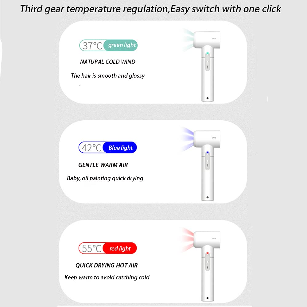Portable Cordless Hair Dryer - 350W Rechargeable Handheld Blow Dryer with 3 Temperature Settings (37°-55°C) | Compact Travel Hairdryer for Home, Salon, Pets & Art Painting | Perfect for On-the-Go Styling, Quick Drying & DIY Projects