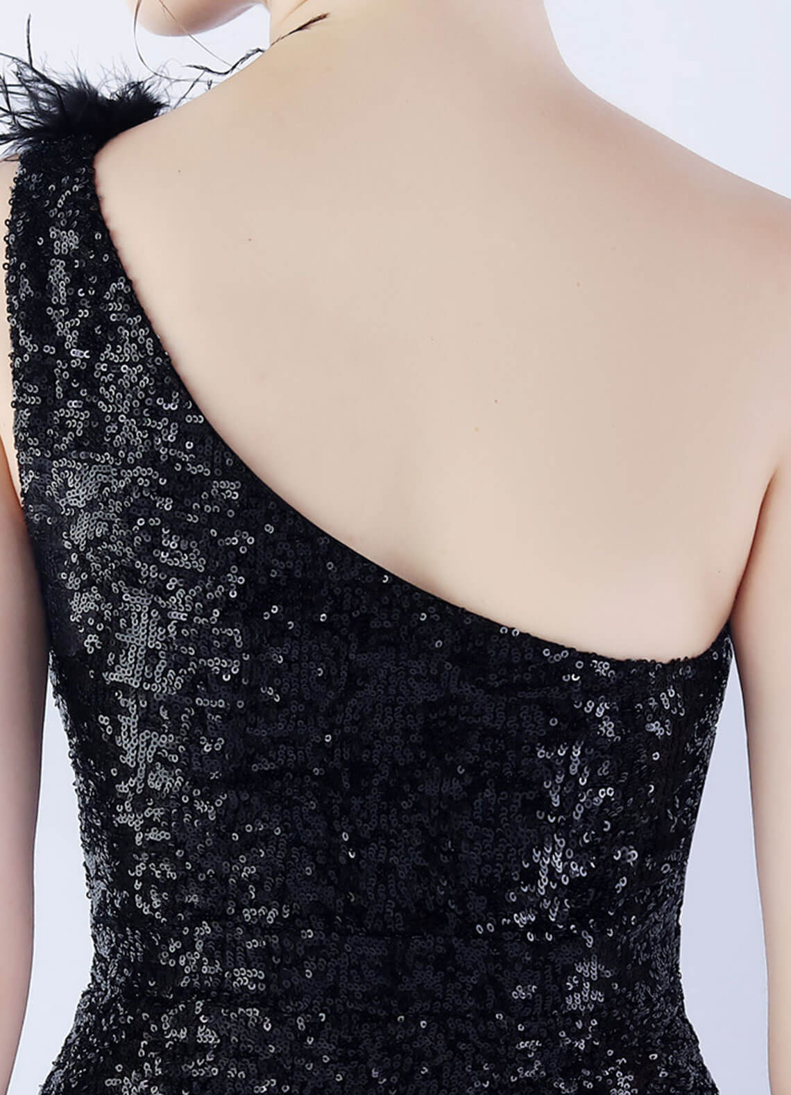 Elegant Black One Shoulder Feather Sequin Mermaid Evening Gown - Perfect for Prom, Gala, Wedding & Formal Events