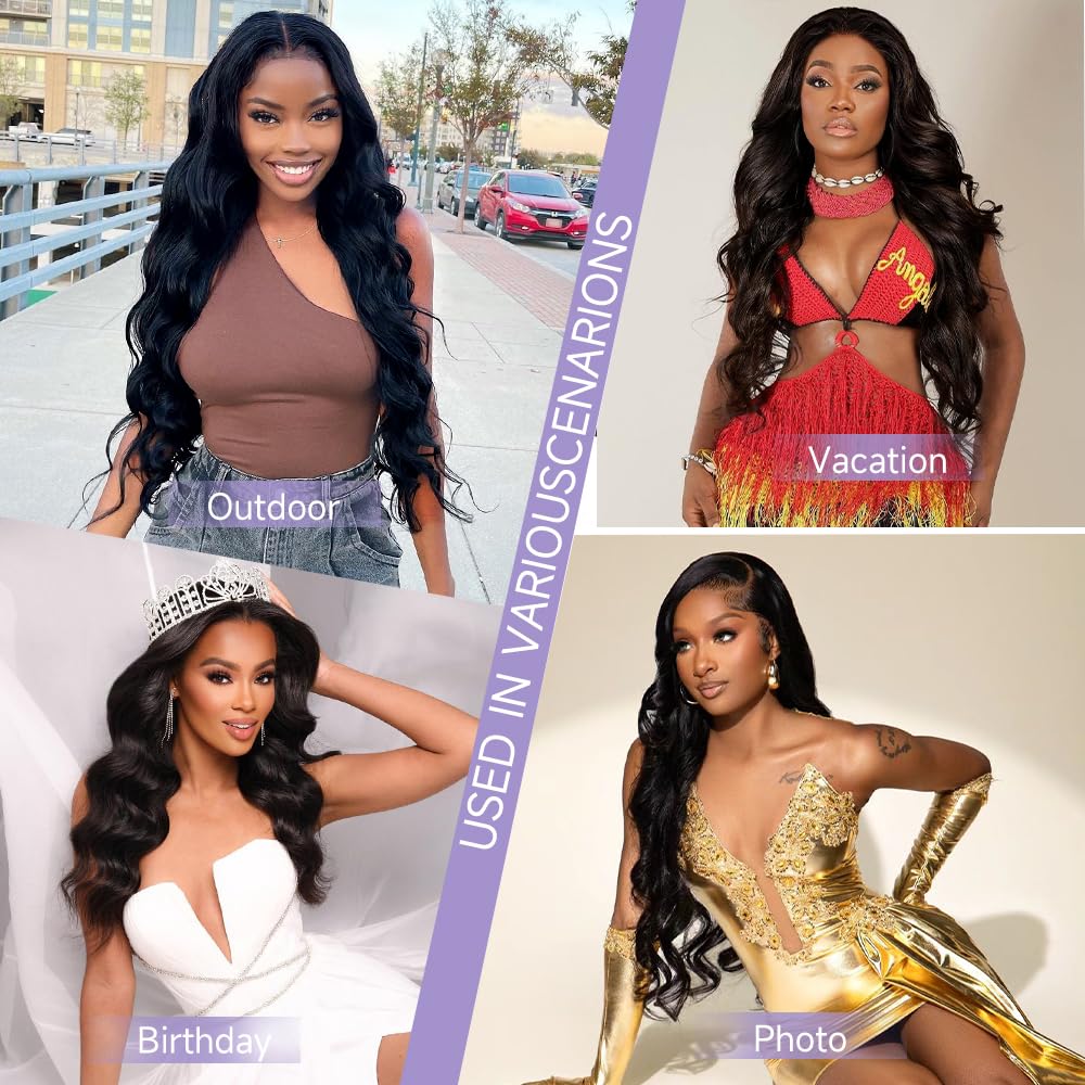 32 Inch Body Wave Lace Front Wigs Human Hair - Pre Plucked Bleached Knots 13x6 HD Lace Frontal - 200% Density Natural Black Wig for Women - Perfect for Daily Wear, Cosplay & Special Occasions