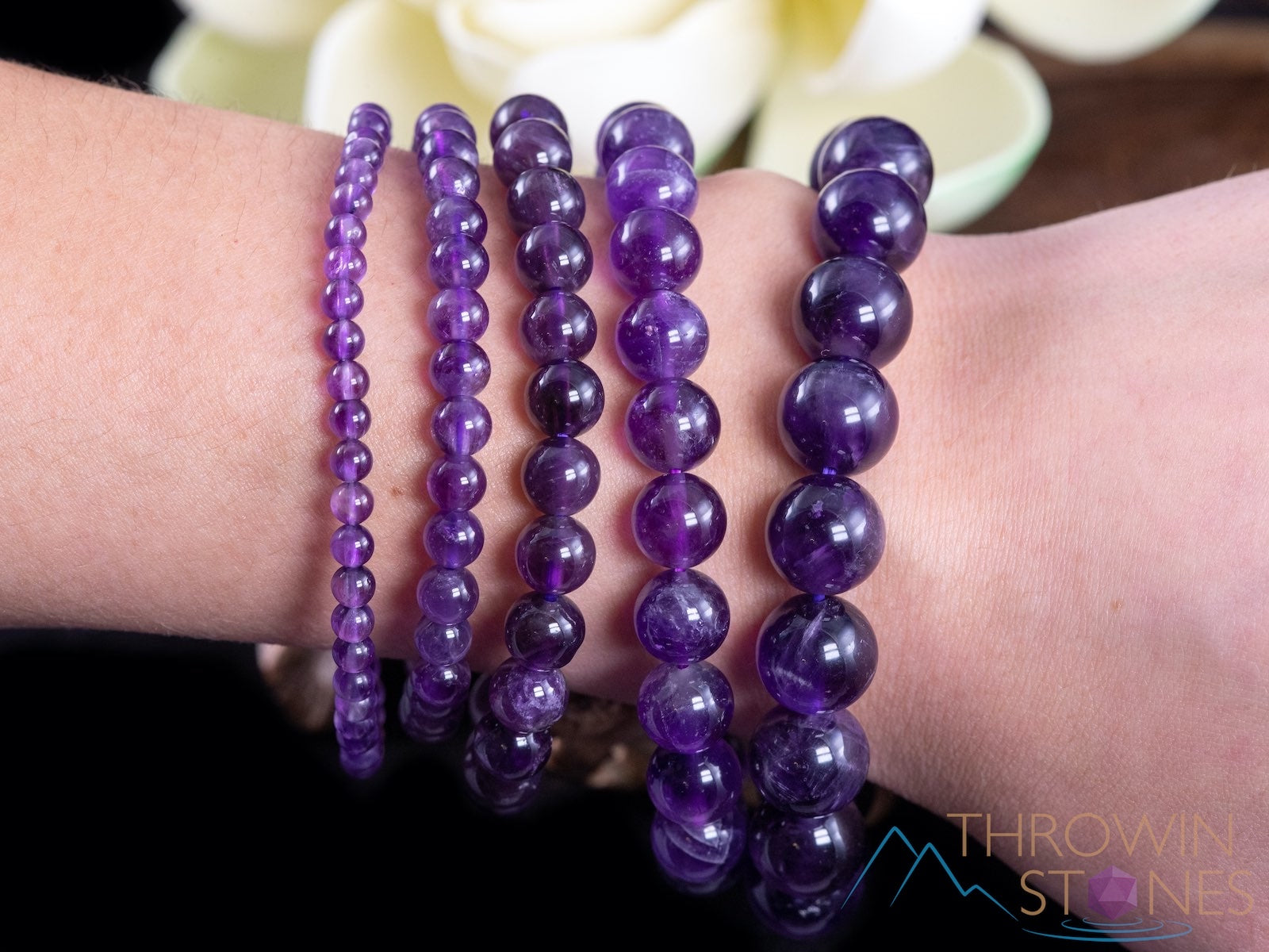 AMETHYST Crystal Bracelet - Round Beaded Healing Jewelry, Handmade Birthstone Bracelet (E0608) for Meditation, Energy Healing & Spiritual Gifts