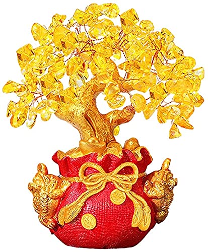 Lucky Money Tree Statue - Feng Shui Crystal Wealth & Prosperity Decor for Home, Office, Shop | Feng Shui Gift for Good Fortune | Perfect for Bedroom, Living Room, Bar Decor (Red, No Stand)