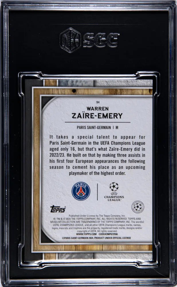2023 Topps Museum Collection UCL Warren Zaire Emery Amethyst SGC 9 /99 - Rare Football Trading Card for Collectors & Fans - Perfect for Display, Investment & Sports Memorabilia Collections