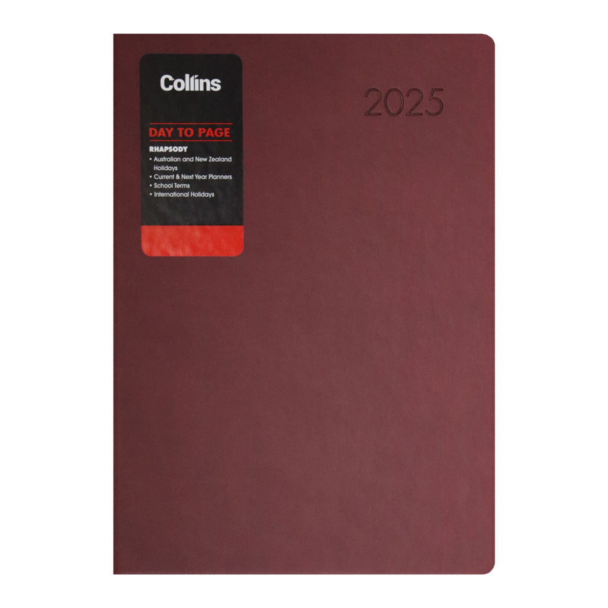 2025 Collins Rhapsody A51 Daily Planner - Day Per Page Organizer with Soft Touch PU Leather Cover, Maroon, 5.8