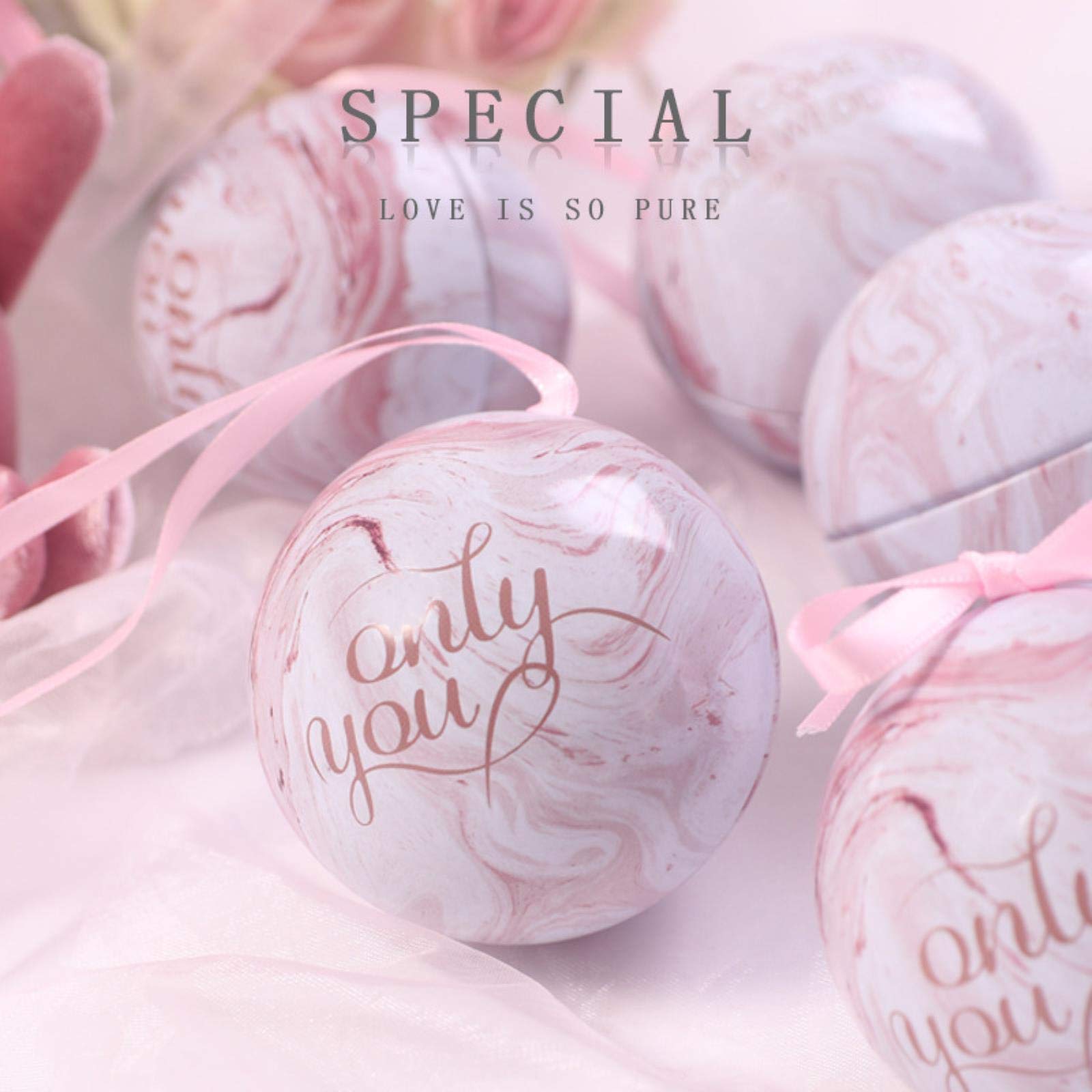 Elegant Pink Marble Tinplate Wedding Candy Box - 3.5
