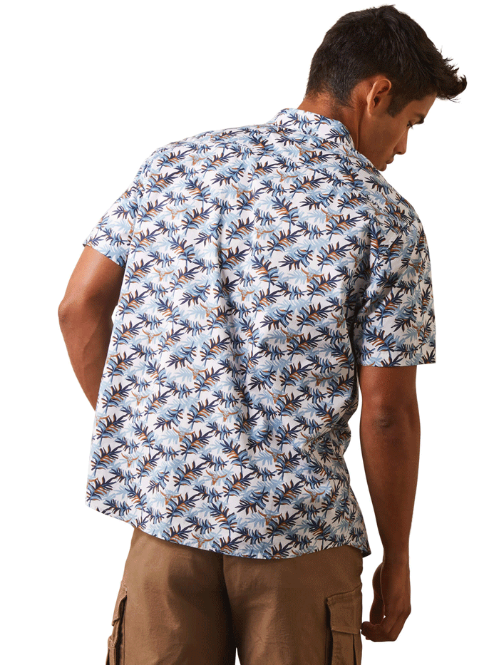 Ariat Men's Palm Waves Stretch Modern Fit Shirt - White | Comfortable Casual & Work Shirt for Outdoor Activities, Office & Everyday Wear