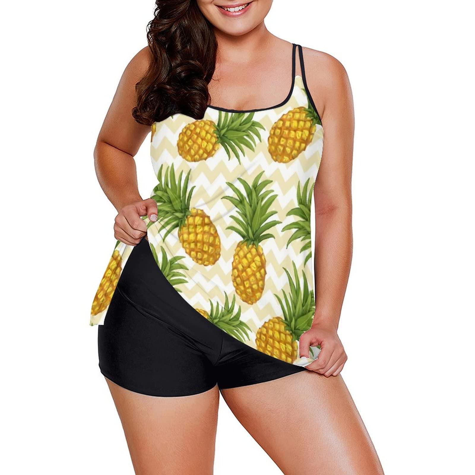 Women's Plus Size Tankini Swimsuit with Tummy Control - High Waisted Bathing Suit Top & Shorts Set for Beach, Pool & Vacation
