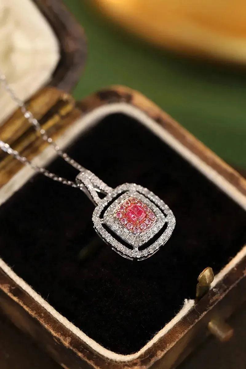 18K White Gold Pink Diamond Pendant Necklace for Women - Romantic Shiny Engagement Jewelry with Real Natural Diamonds | Perfect for Anniversaries, Proposals & Special Occasions