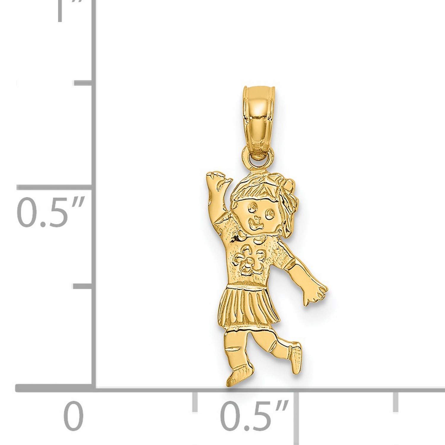 14k Yellow Gold Girl Waving with Flower Charm - 14mm x 7mm Blouse Jewelry - Perfect for Gifts, Birthdays & Special Occasions