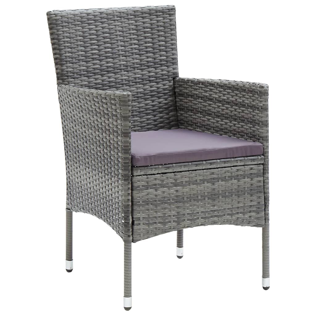 4-Piece Gray Poly Rattan Patio Dining Chairs Set with Cushions - Outdoor Garden Furniture for Backyard, Poolside & Terrace Dining