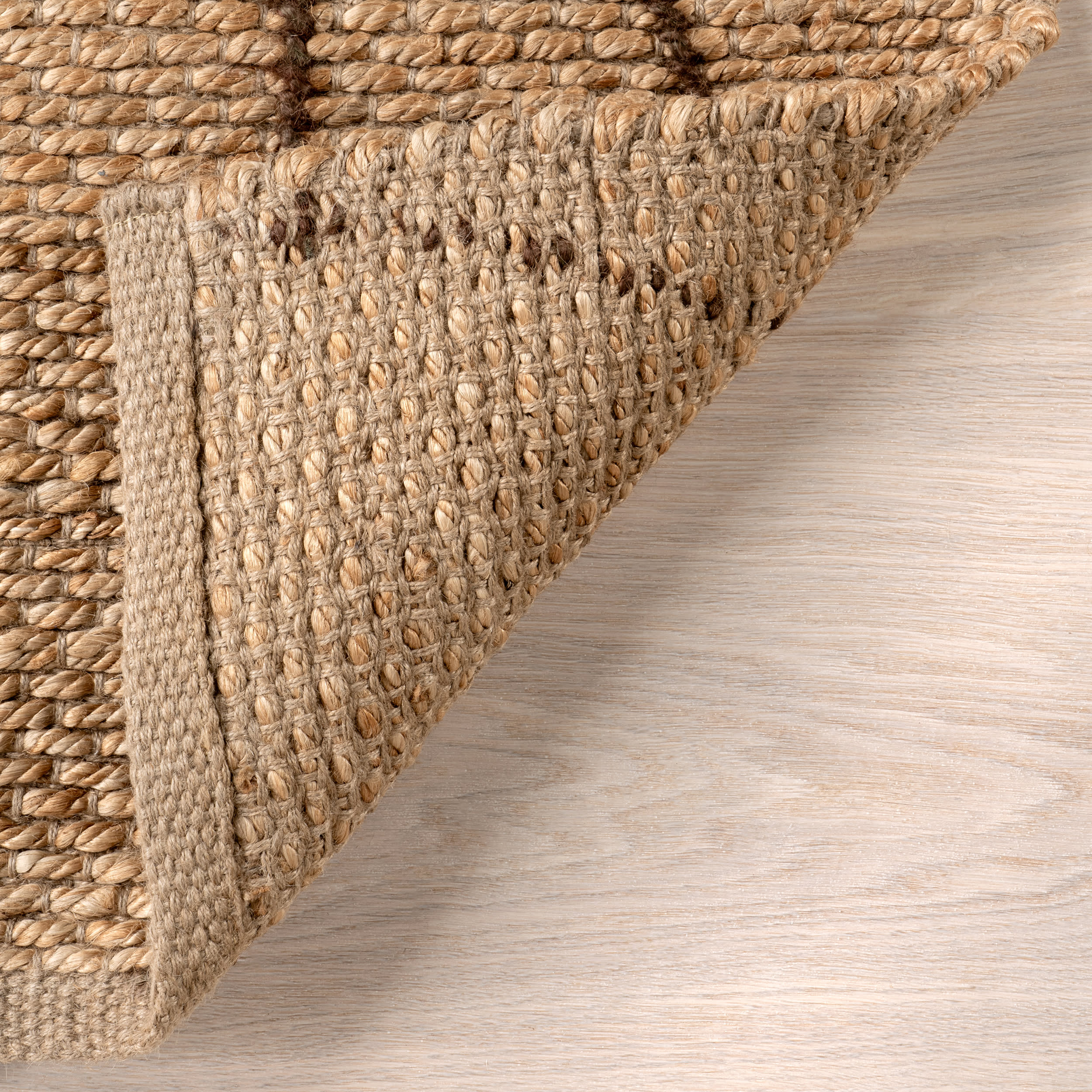Augusta Abstract Lined Jute Rug - Natural Fiber Bohemian Style Area Rug for Living Room, Bedroom & Home Decor