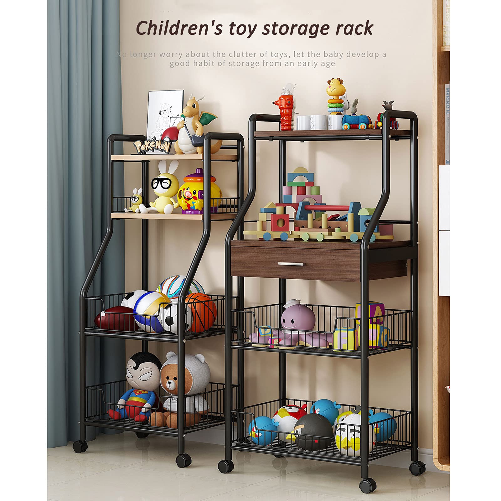 4-Tier Metal Rolling Storage Cart with Wheels - Kitchen Organizer Rack for Pantry, Living Room, Bathroom | Space-Saving Utility Cart for Home & Office Organization