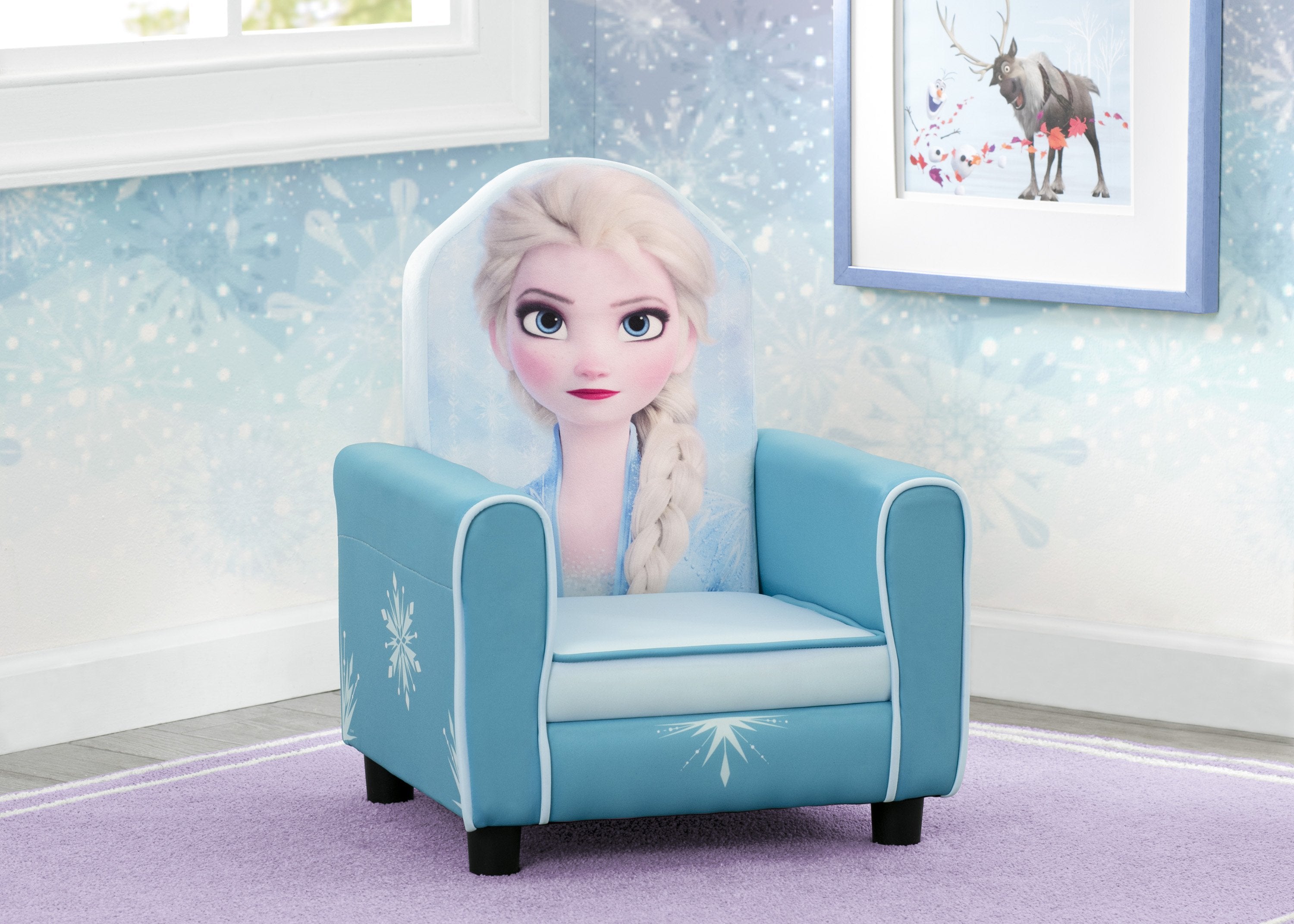 Frozen II Elsa Kids Chair - Plush Upholstered Children's Chair with Back Support - Perfect for Bedroom, Playroom & Disney Movie Nights