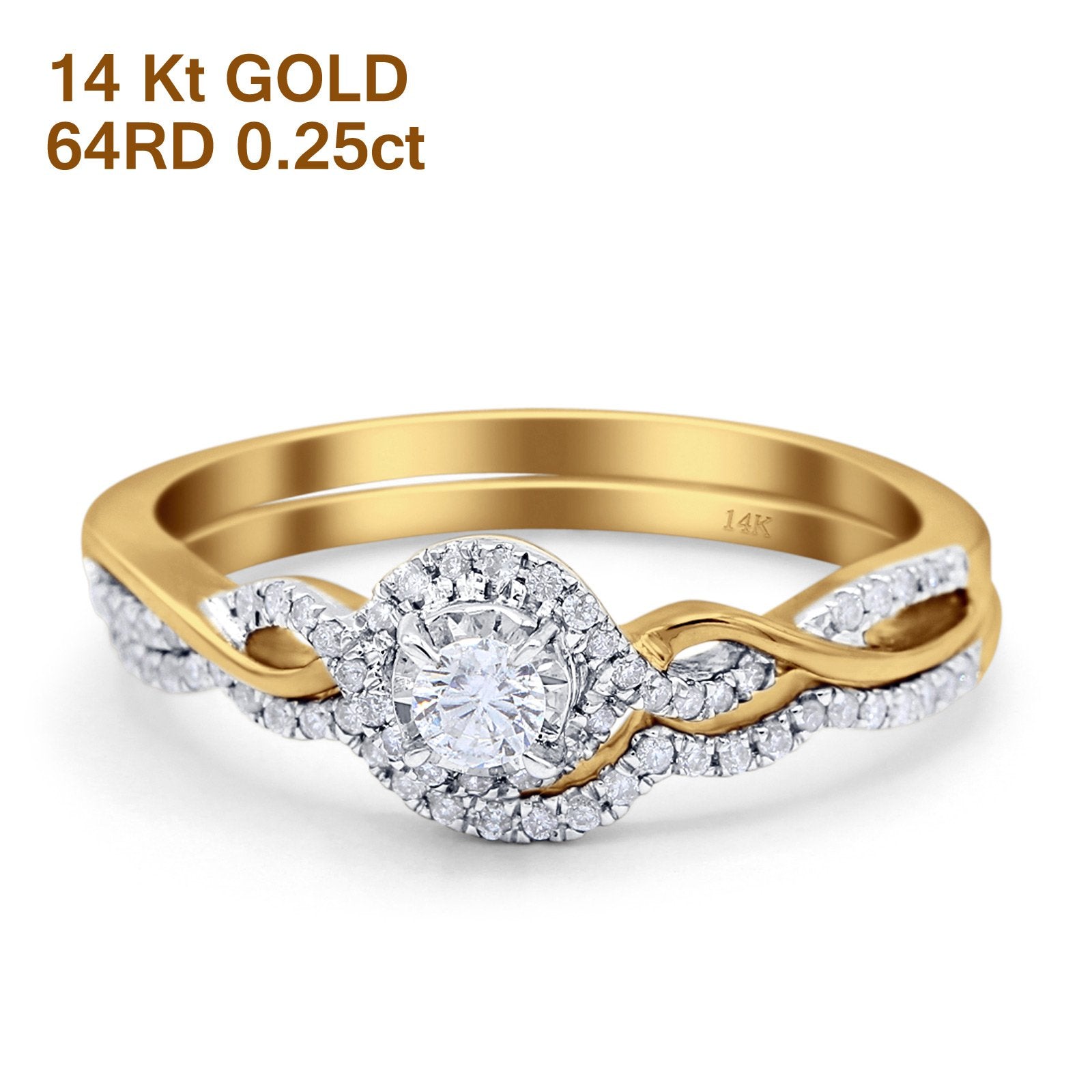 14K Gold 0.25ct Round 6mm G SI Diamond Solitaire Engagement Ring Wedding Band Set for Women - Perfect for Proposals, Anniversaries & Bridal Jewelry