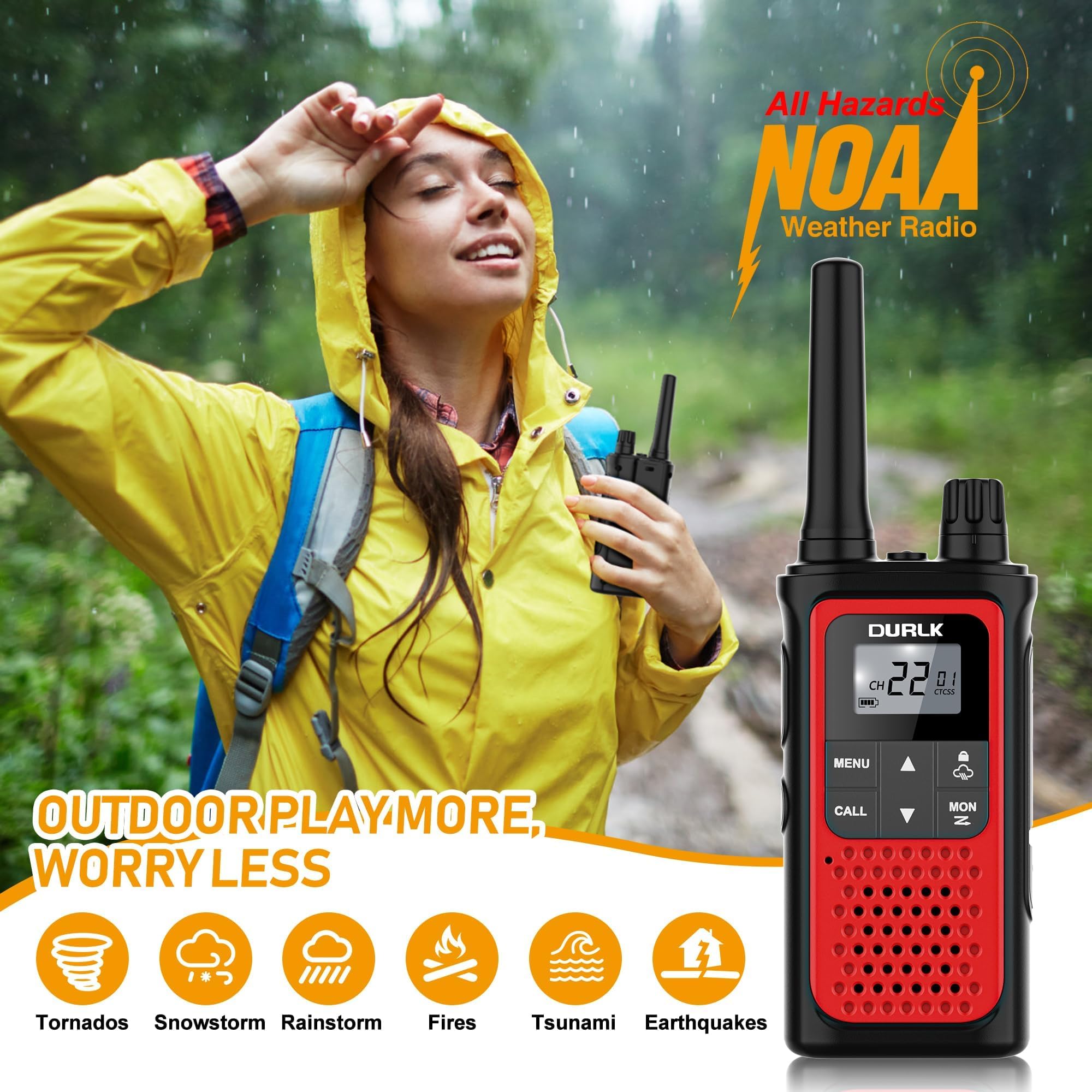 Rechargeable Long Range Walkie Talkies for Adults - 3 Pack Two Way Radios with NOAA Weather Alert, 22 FRS Channels, 1800mAh Li-ion Battery & USB-C Charging - Perfect for Hiking, Camping, Cruises, and Outdoor Adventures