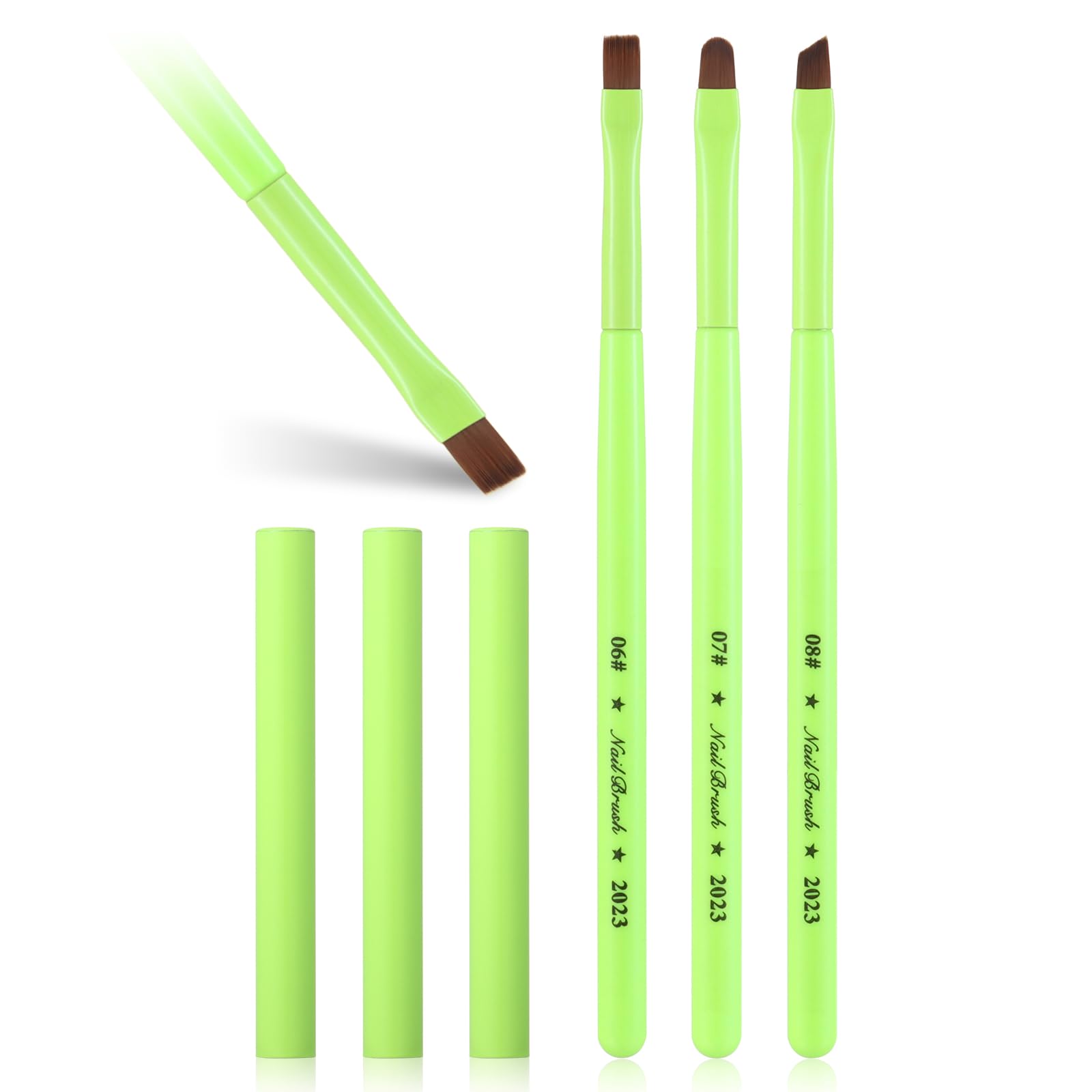3PCS Nail Clean Up Brushes - Acetone Resistant for Nail Art & Polish Mistakes (Fluorescent Green) - Perfect for Salon & Home Manicures