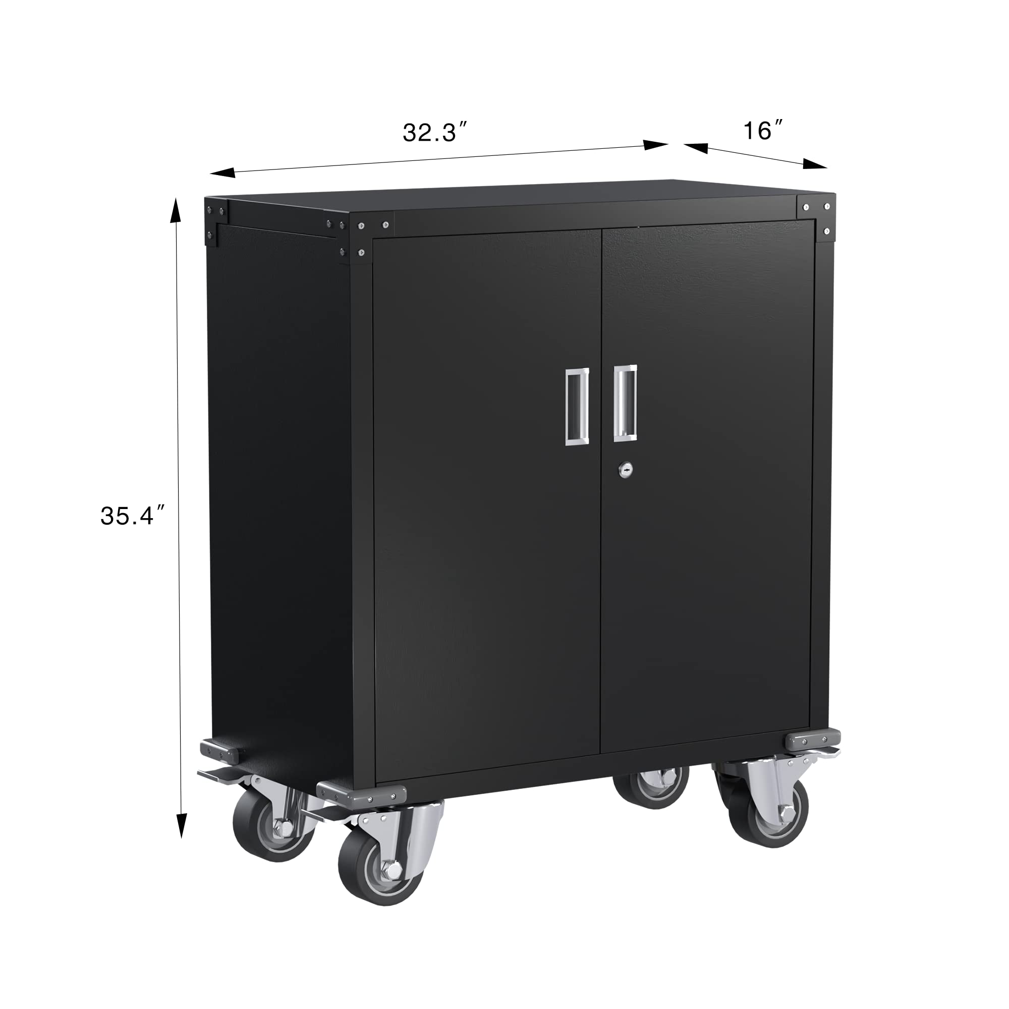 Lockable Steel File Cabinet with Adjustable Shelves & Wheels - Secure Storage Organizer for Home, Office, School & Garage - Heavy Duty Black Filing Cabinet for Documents, Supplies & Tools