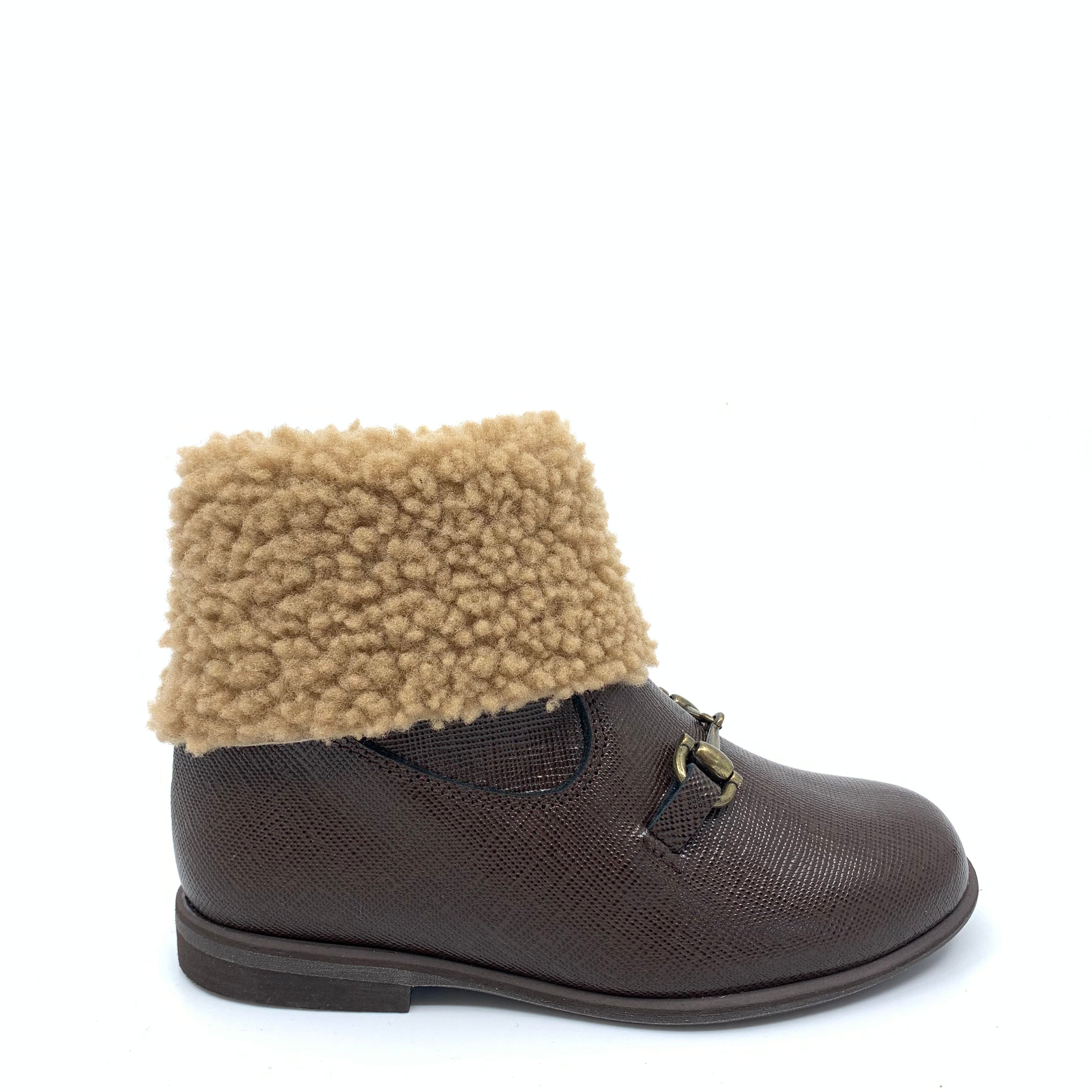Manuela Brown Textured Fur Zipper Boots for Women - Winter Warm Fuzzy Lined Ankle Booties for Casual Outfits & Cold Weather Fashion