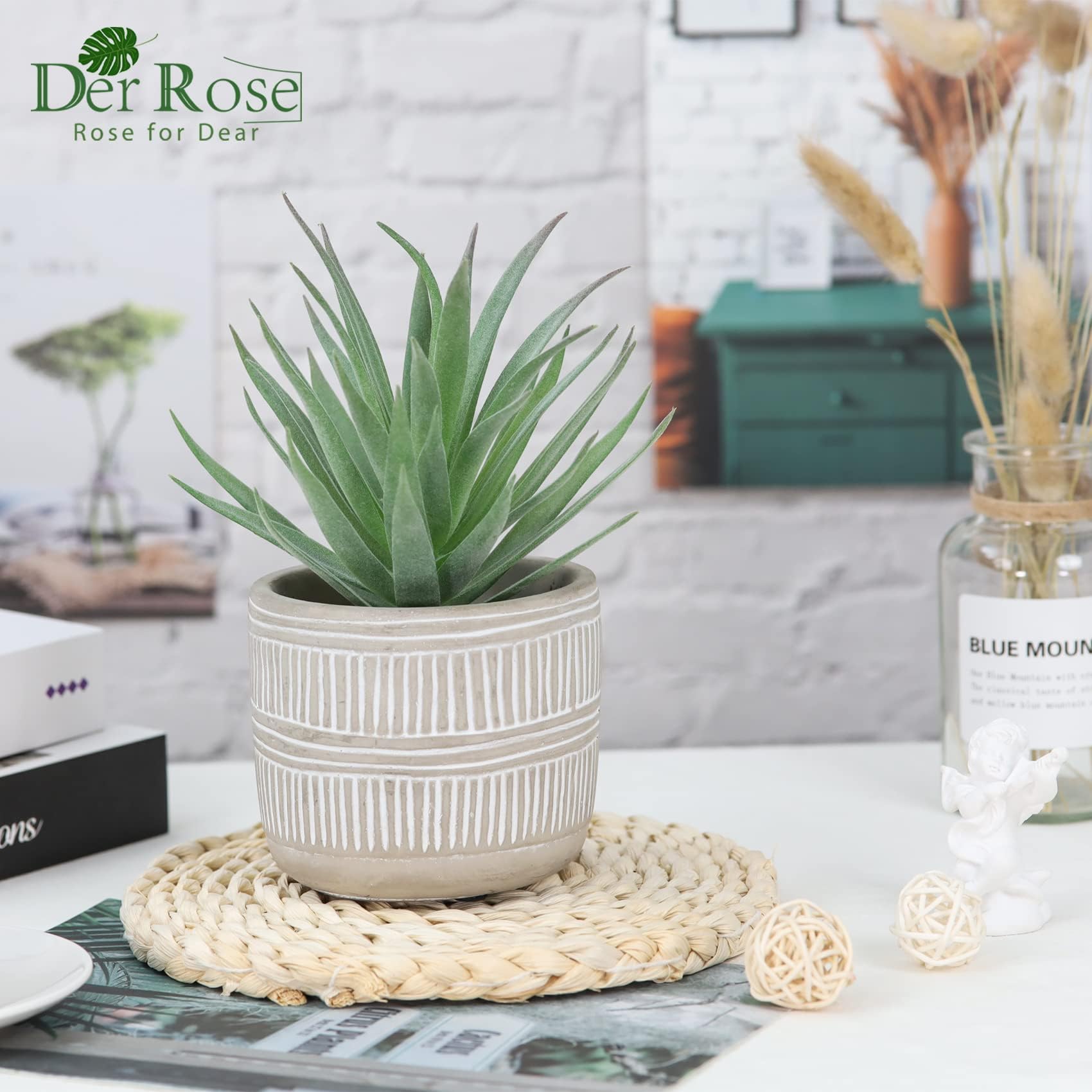 Artificial Succulents in Pots - Fake Rose Succulent Plants for Home, Office, Bathroom & Bedroom Decor - Perfect for Boho, Farmhouse & Modern Interior Design Styles