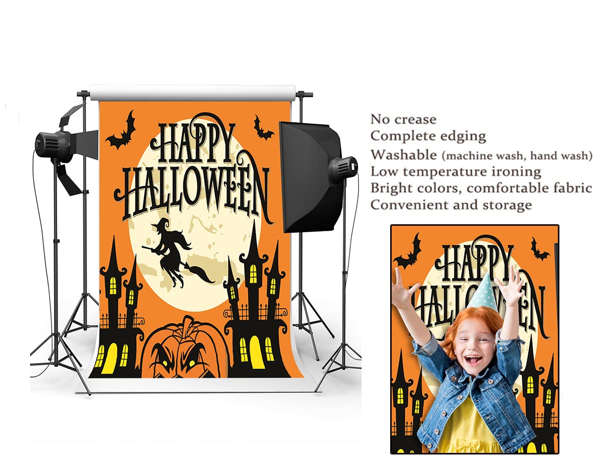 5x7ft Halloween Backdrop - Pumpkin Castle Bats for Kids Photography
