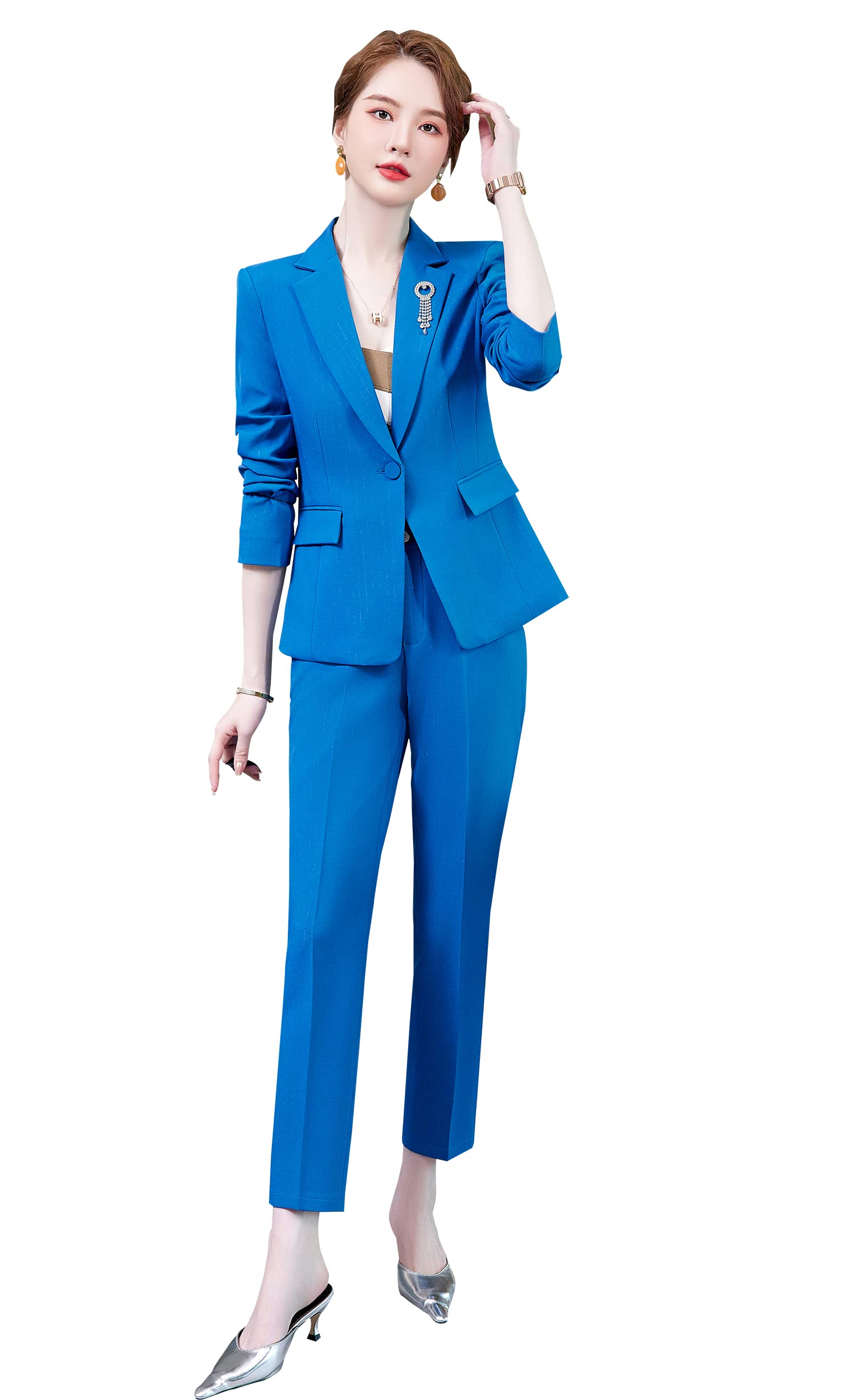 SUSIELADY Women's 2-Piece Blazer Suit Set - Solid Color Work Pantsuit for Business, Office & Casual Wear | Professional Outfit for Women