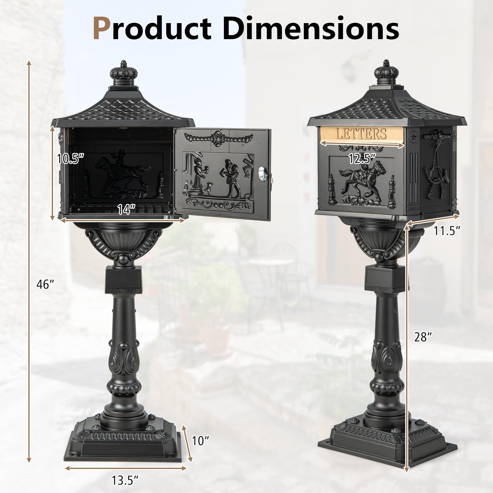 Giantex Black Cast Aluminum Mailbox - Secure Outdoor Mailbox with Lock & Keys for Home Security