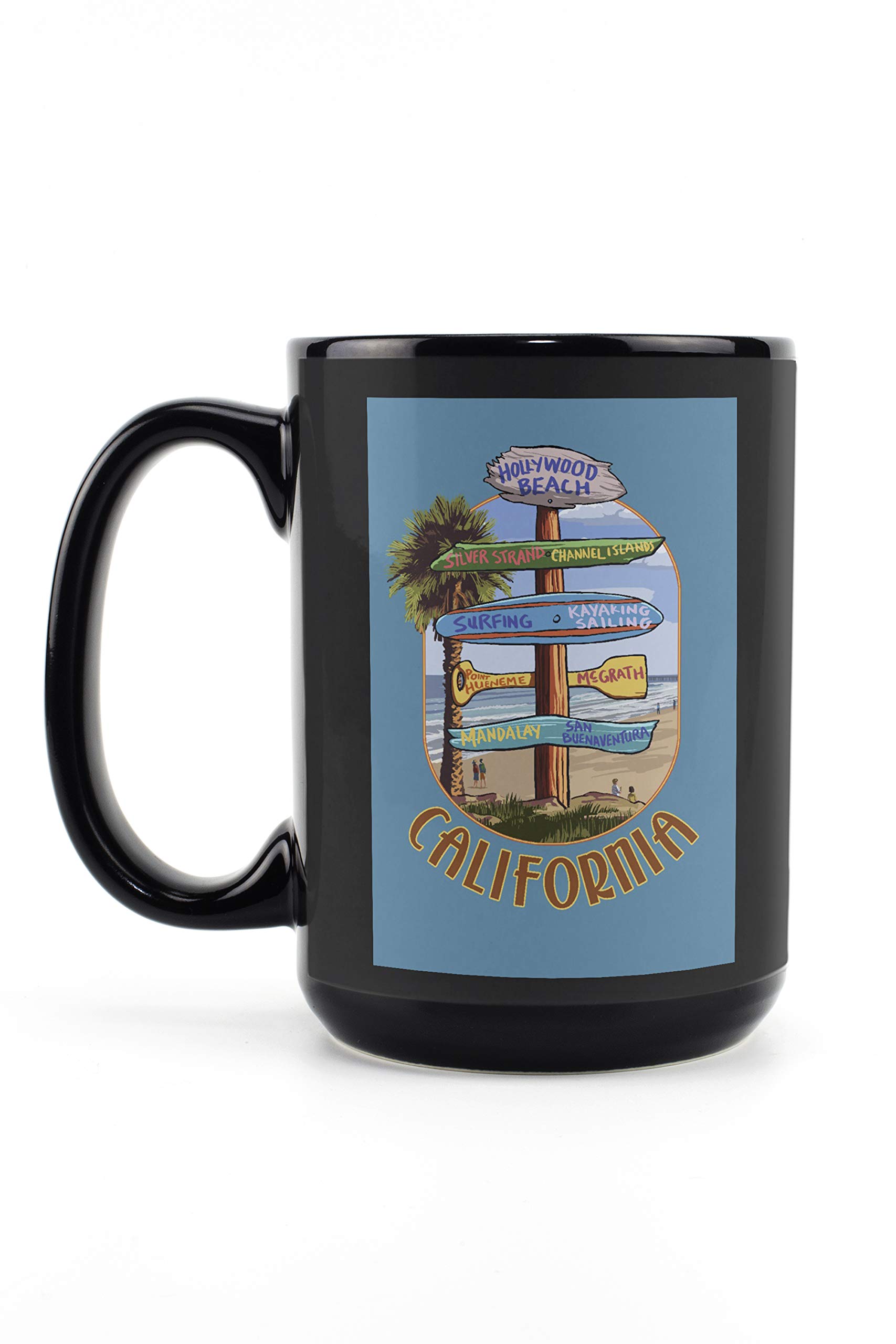 Lantern Press Hollywood Beach California Ceramic Mug - 15oz Black Coffee & Tea Cup, Dishwasher & Microwave Safe - Perfect for Home, Office & Travel Use