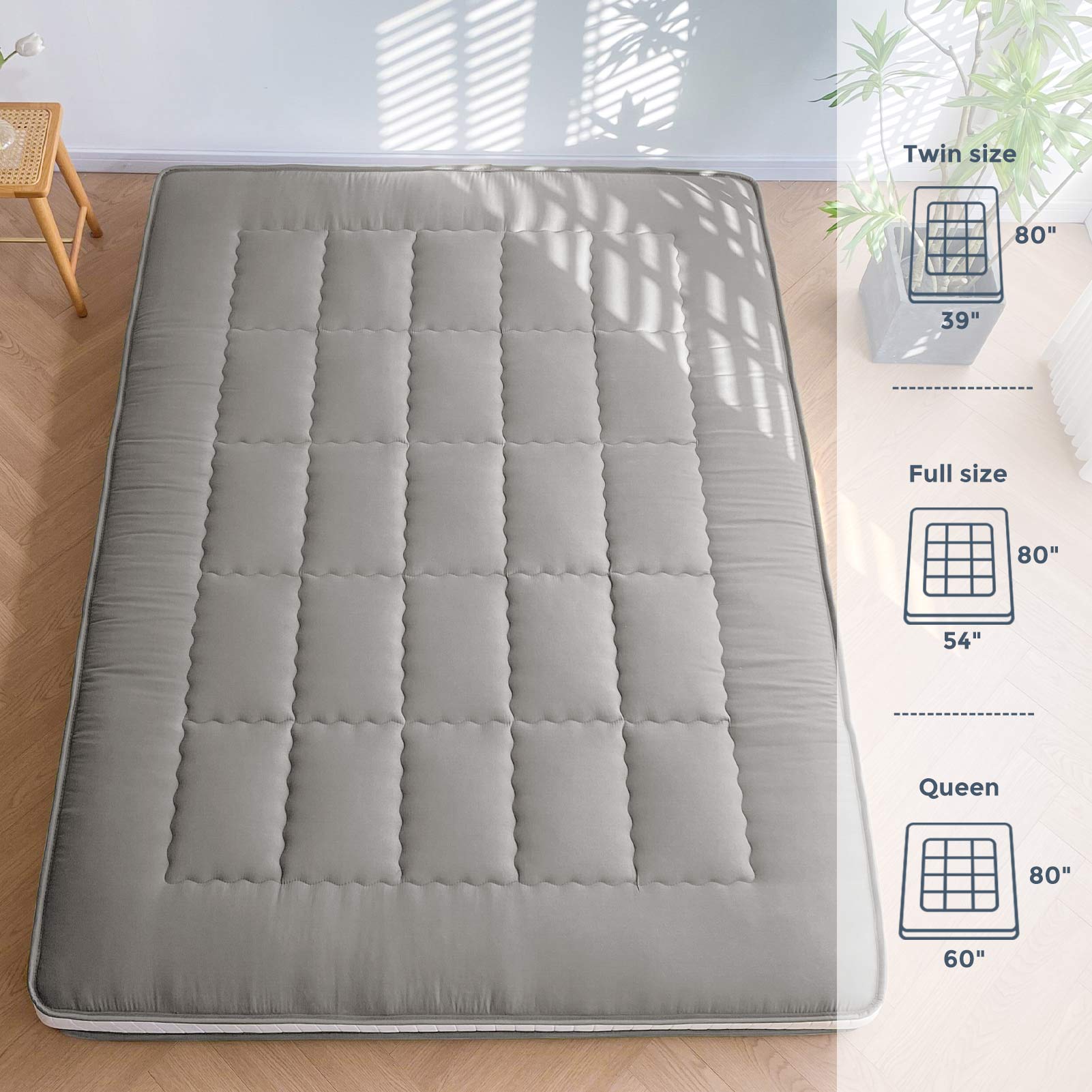 MAXYOYO 6 Extra Thick Japanese Futon Mattress - Rectangle Quilting Floor Bed for Family & Guests - Dark Grey - Perfect for Small Spaces, Guest Rooms & Minimalist Living