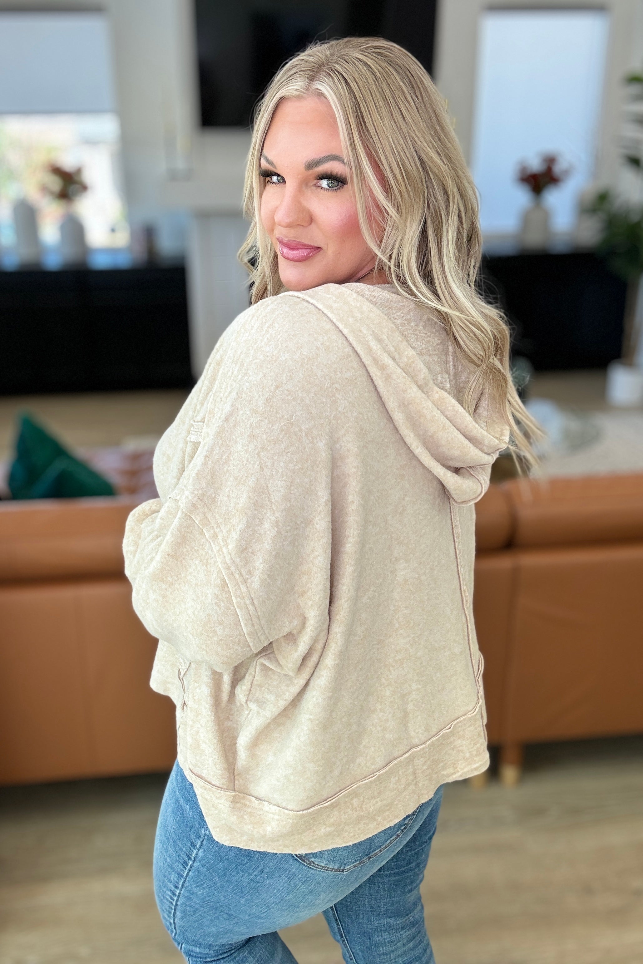 Leave It To Chance Hooded Scoop Neck Pullover Sweatshirt - Beige Casual Wear for Women | Perfect for Fall Layering, Weekend Outfits & Cozy Loungewear