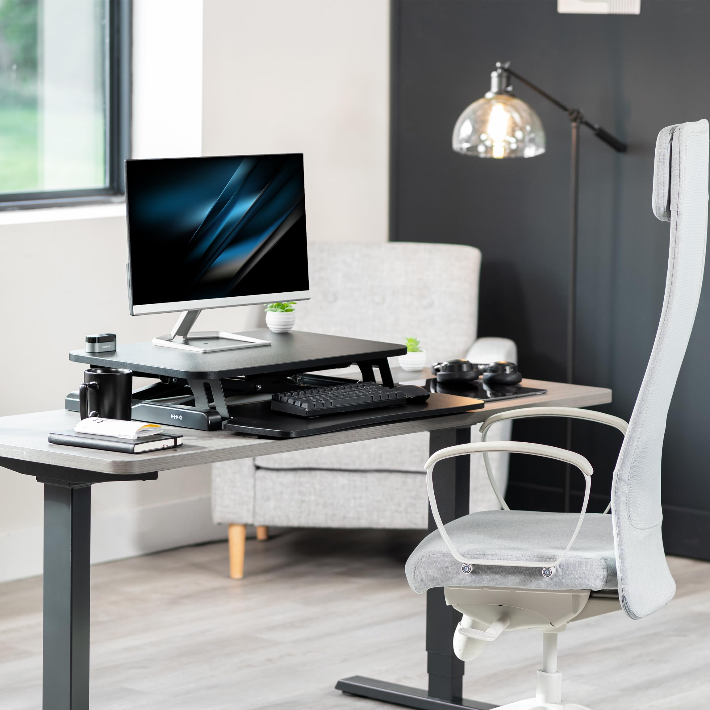 VIVO K Series 26 Inch Height Adjustable Sit to Stand Desk Converter - Dual Monitor & Laptop Workstation with Keyboard Tray (Black) - Perfect for Home Office, Gaming Setup, and Ergonomic Workspace