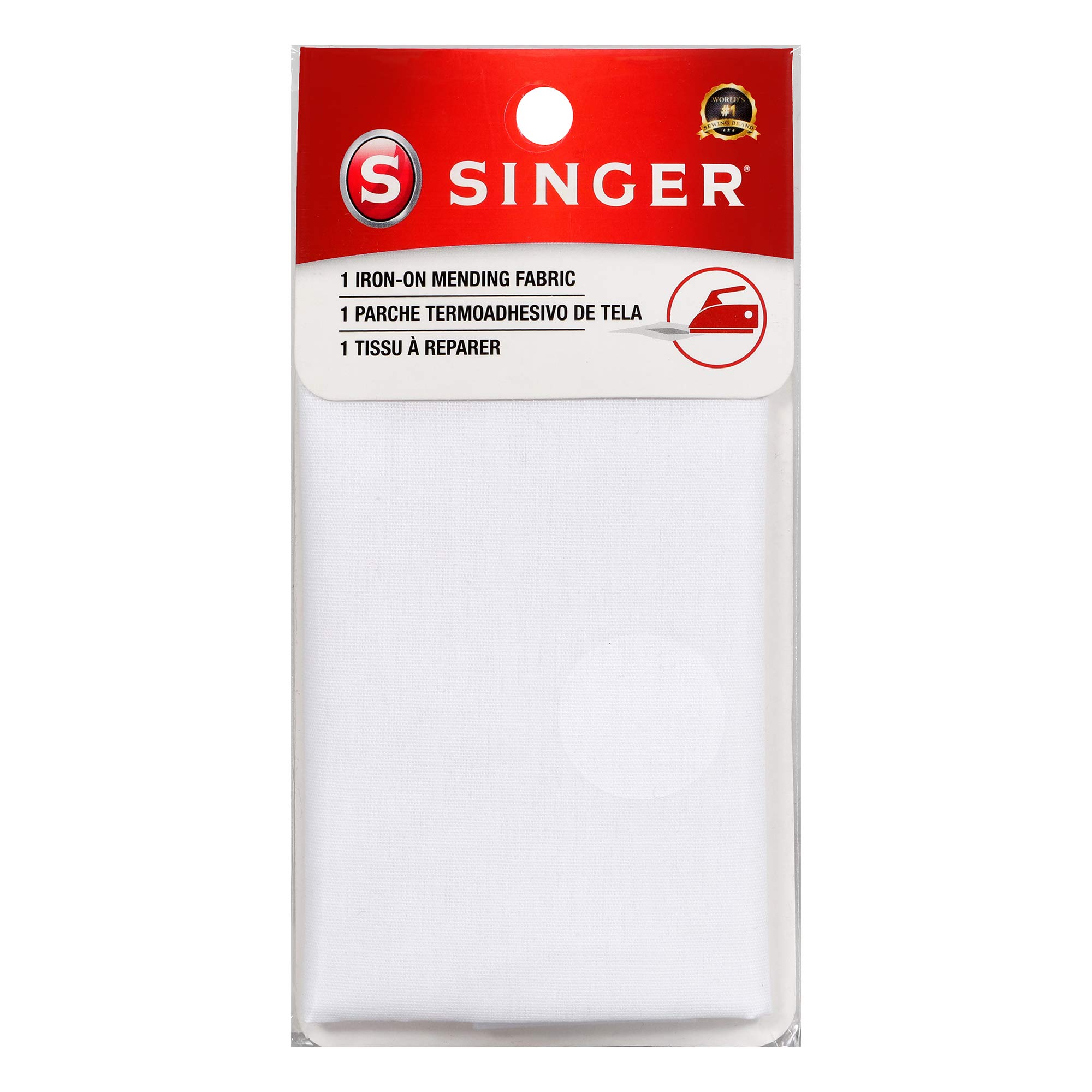 SINGER 00097 Iron-On Mending Fabric Patch - White Self-Adhesive Repair Cloth for Clothes, Jeans & Quilts - Perfect for DIY Clothing Repairs & Home Sewing Projects