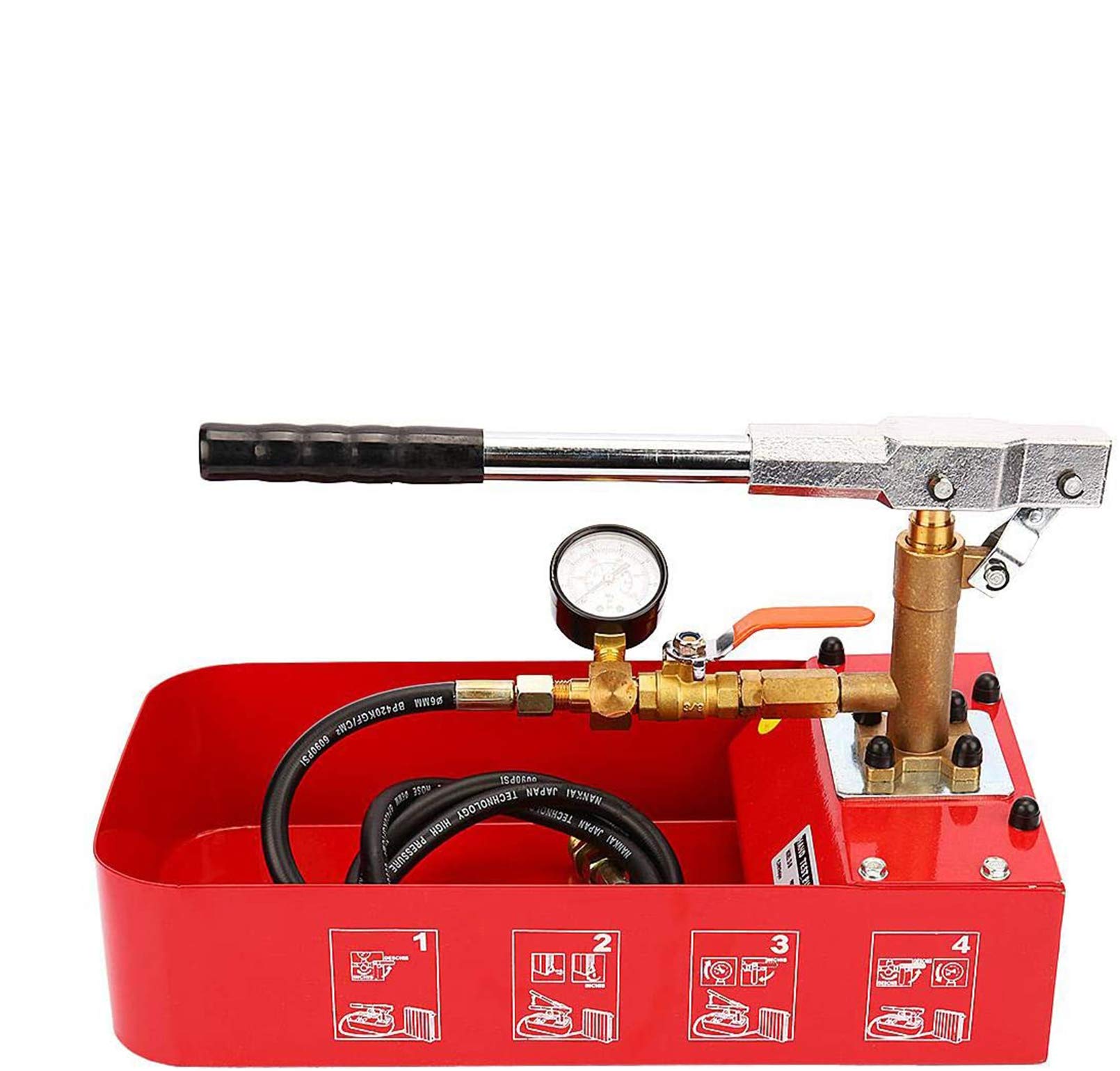 IRONWALLS Hydrostatic Pump Tester 5Mpa (725 PSI) - Manual Hydraulic Water Pressure Test Pump with Gauge & 2 Gallon Tank - Ideal for Plumbing, Pipe Leak Detection, and Irrigation System Testing