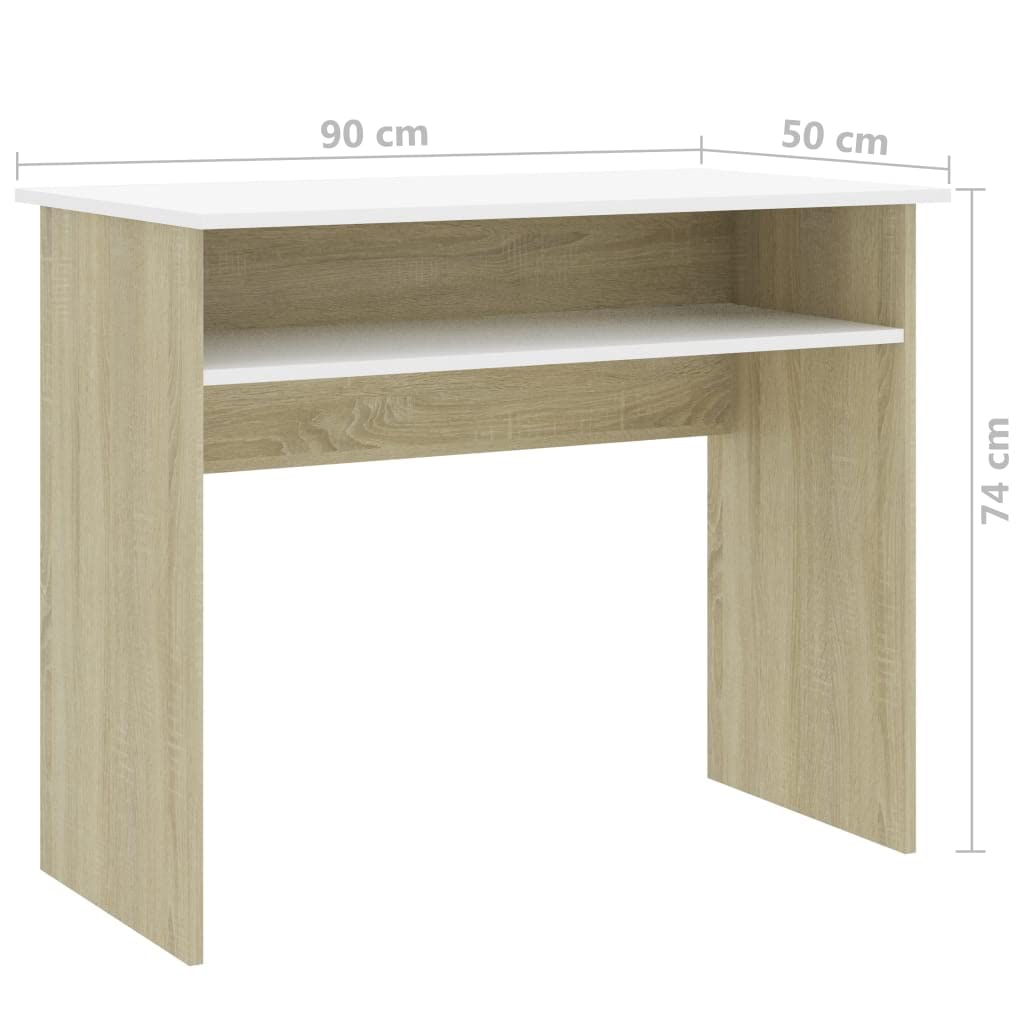 Modern White & Sonoma Oak Study Desk 35.4