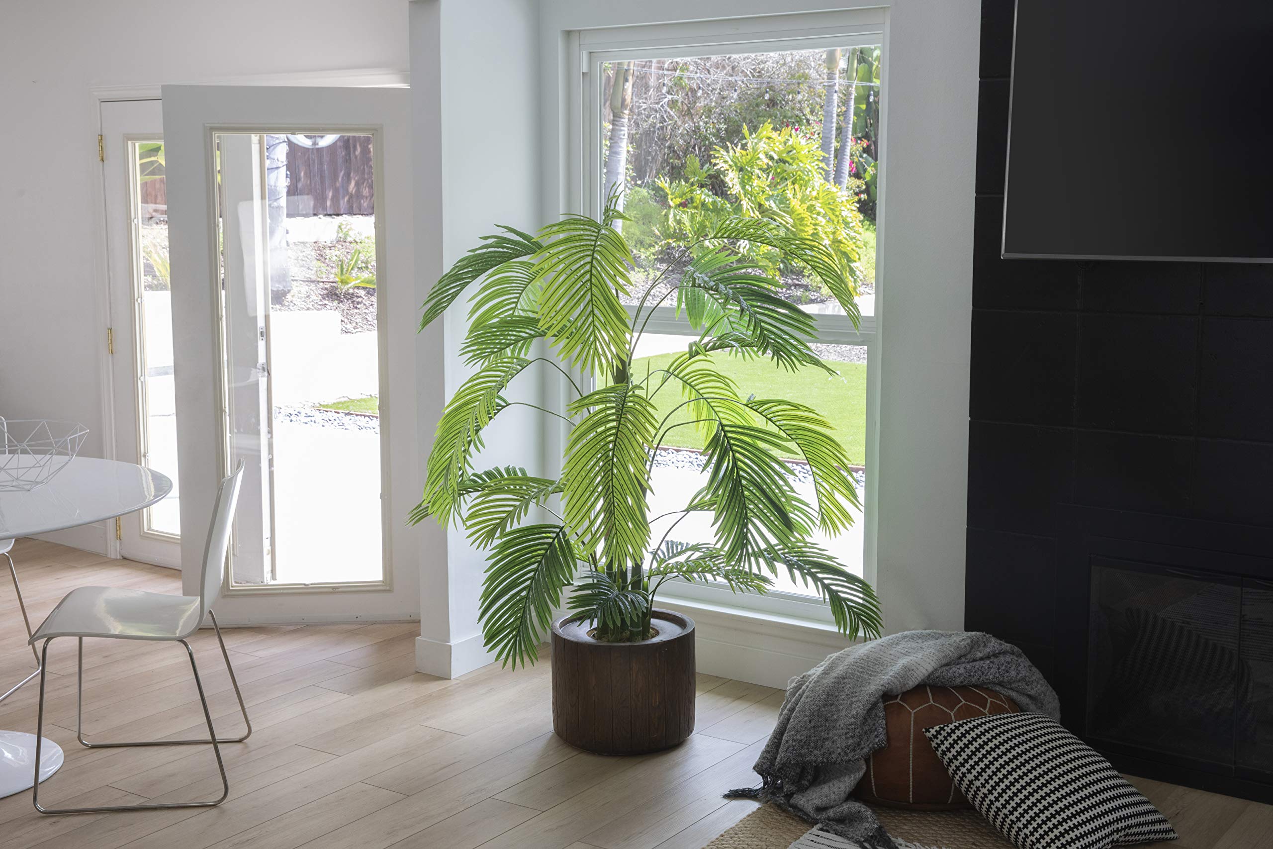 6.5ft Tall Artificial Faux Palm Tree with Fiberstone Planter - Real Touch Leaves for Home & Office Decor | Perfect for Living Room, Patio, or Commercial Spaces