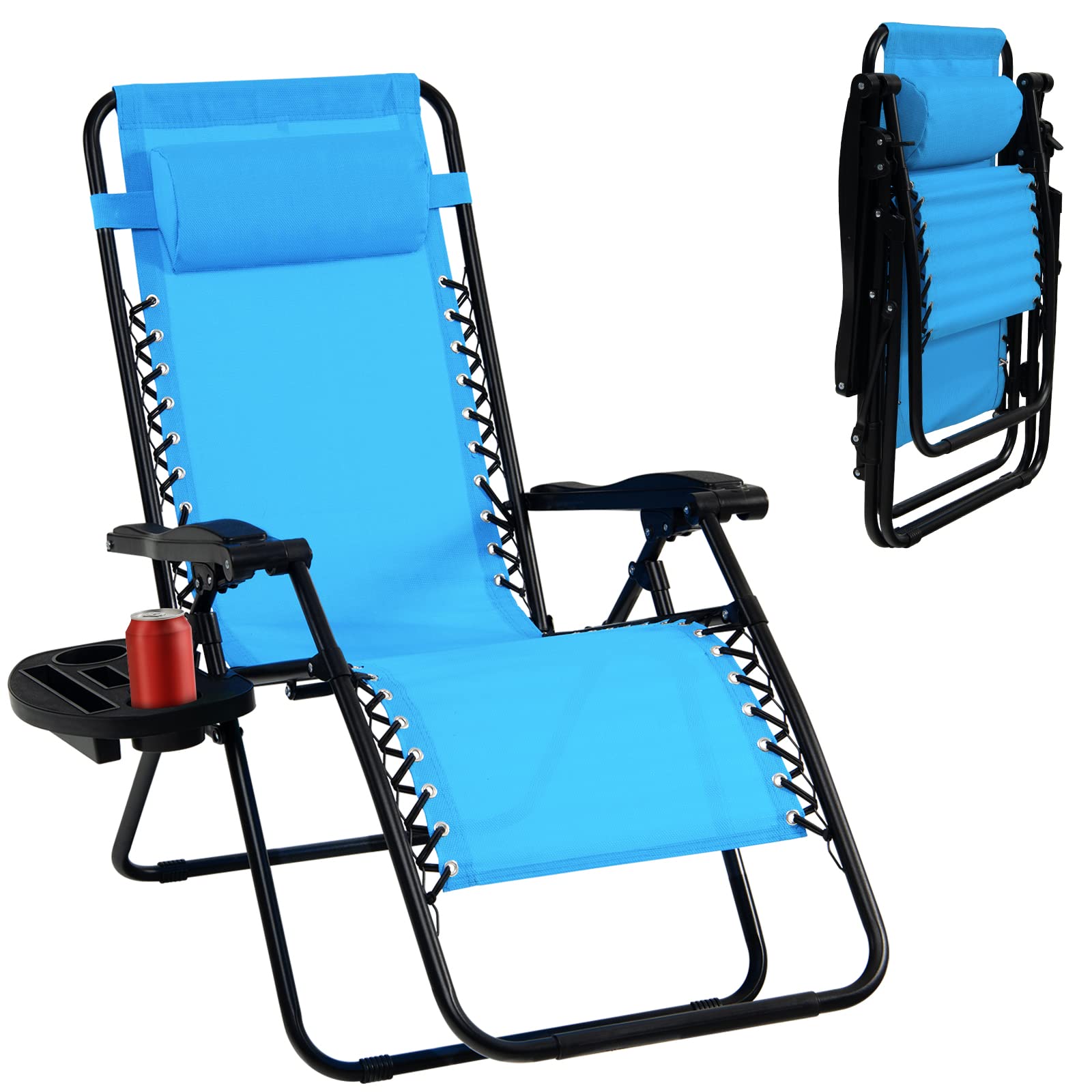 Tangkula Zero Gravity Chair - Adjustable Folding Outdoor Lounge Chair with Cup Holder & Wide Armrests, Supports 350 lbs - Perfect for Patio, Garden, Poolside, Beach & Backyard Relaxation (Blue)