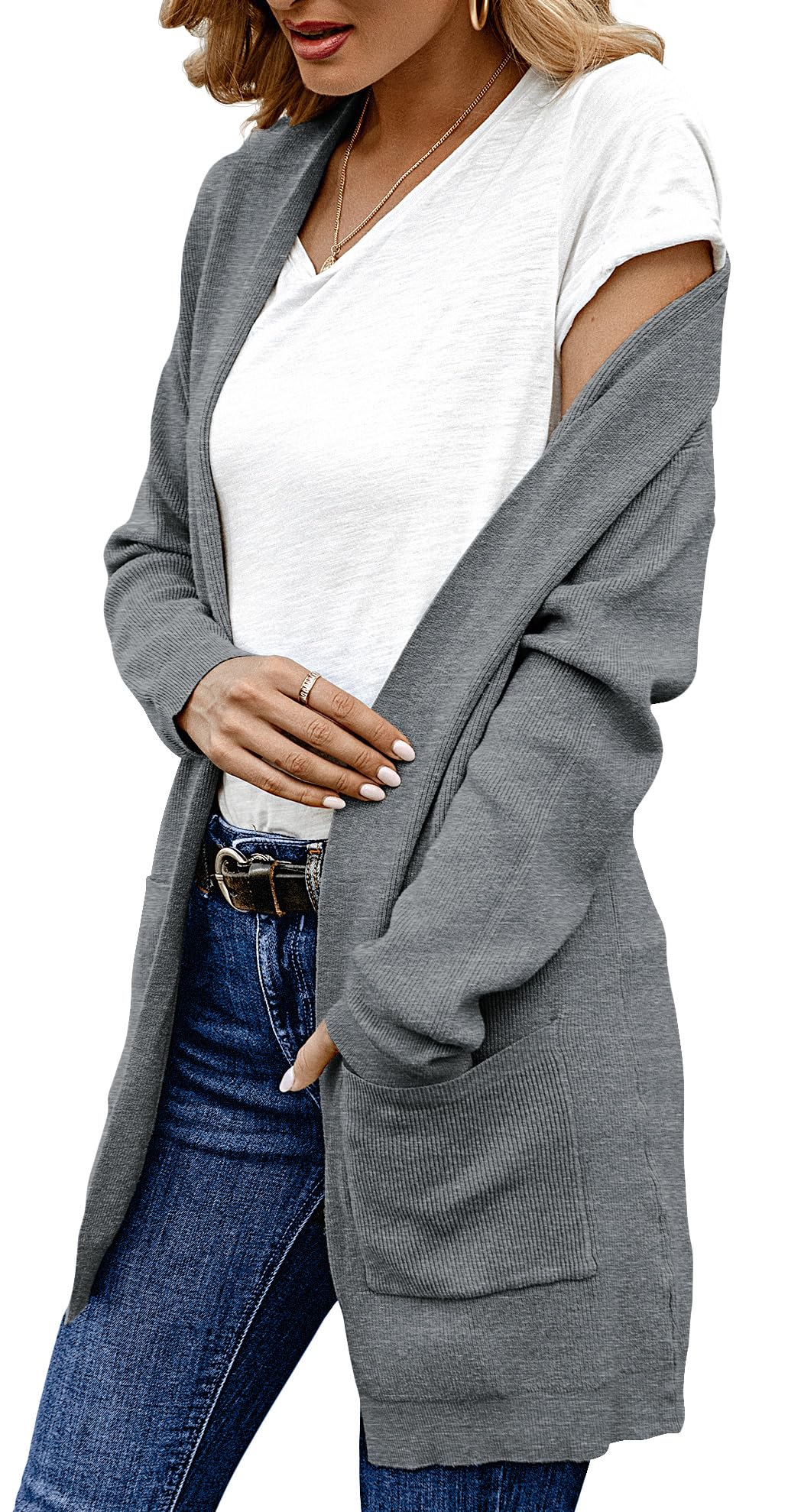 ANIXAY Women's Long Sleeve Open Front Knit Cardigan Sweater with Pockets - Cozy Fall & Winter Outerwear for Office, Casual Wear and Layering 2024