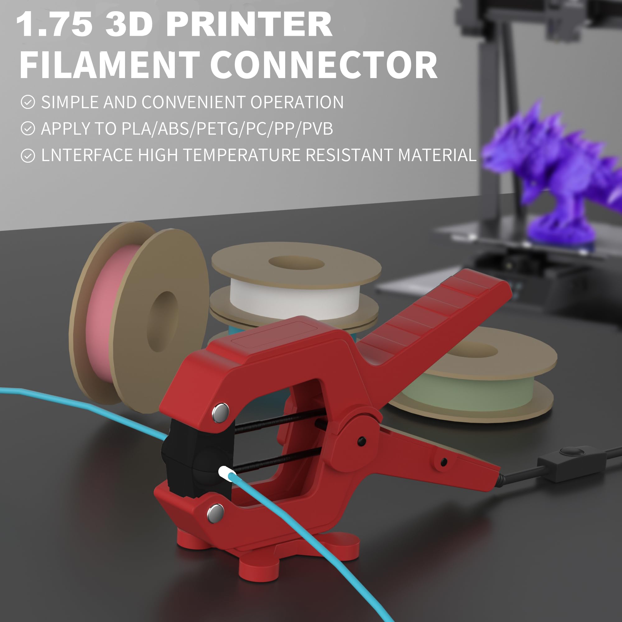 1.75mm Filament Connector - Easy to Use Filament Welder & Splicer for 3D Printers | PLA/ABS/PC/PETG/TPU Filament Fuser Joiner | Perfect for 3D Printing Repairs & Continuous Printing Projects