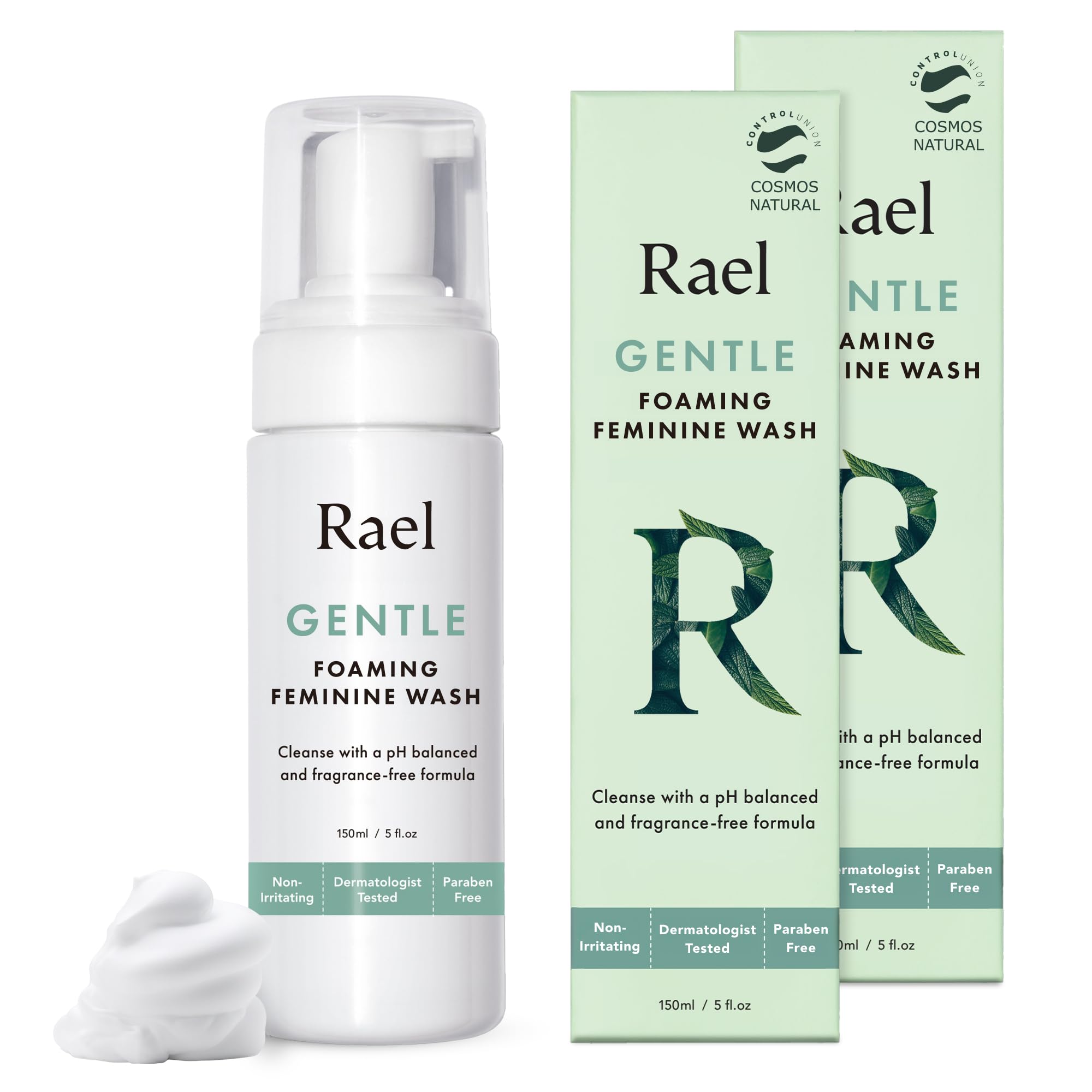 Rael pH Balanced Feminine Foaming Wash for Women - Unscented, Sensitive Skin, Vegan & Cruelty Free Intimate Cleanser (5oz, 2 Pack) | Gentle Daily Hygiene for All Skin Types