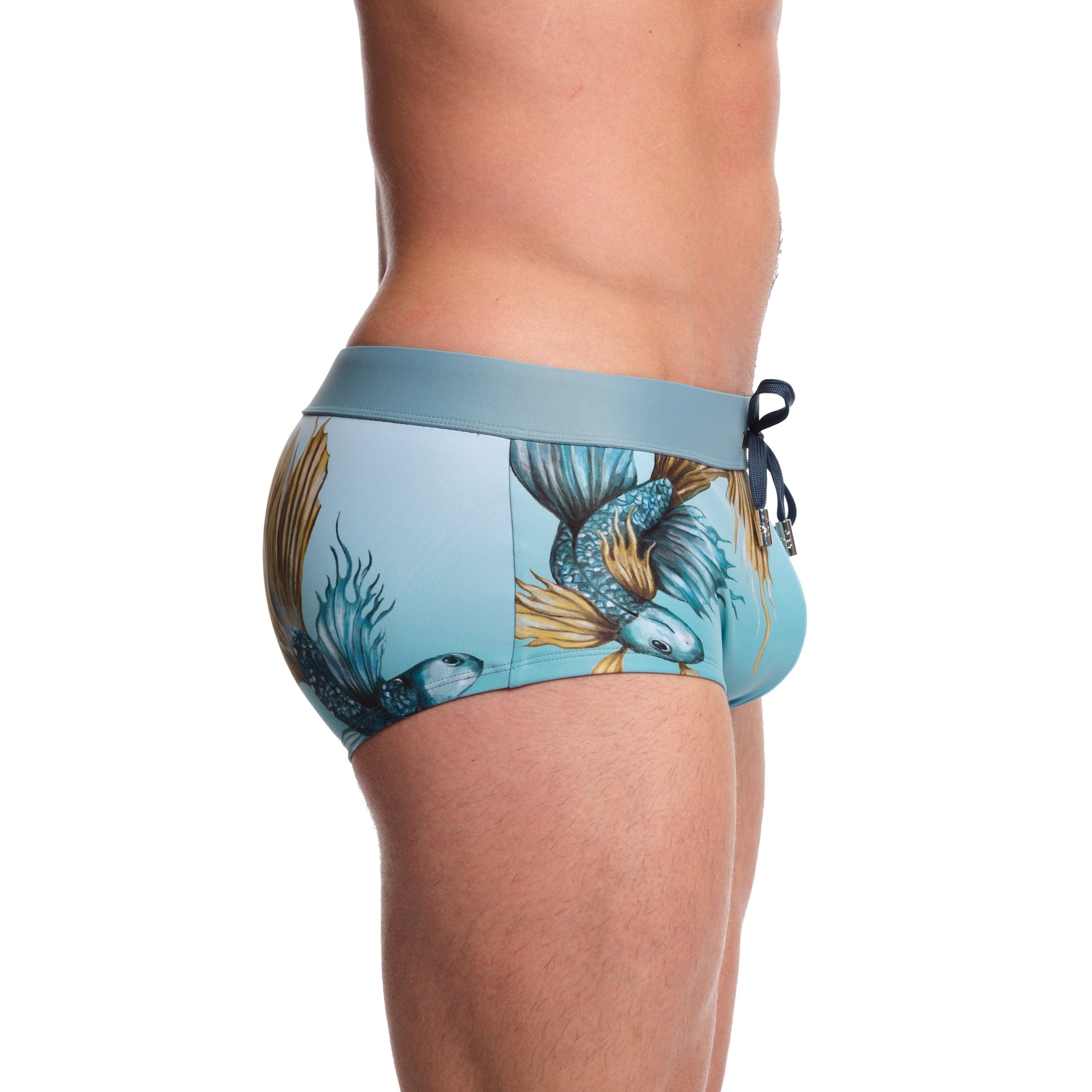Premium Blue Swim Trunks for Men - Quick Dry Fighting Fish Design Beach Shorts for Swimming, Surfing & Summer Vacations