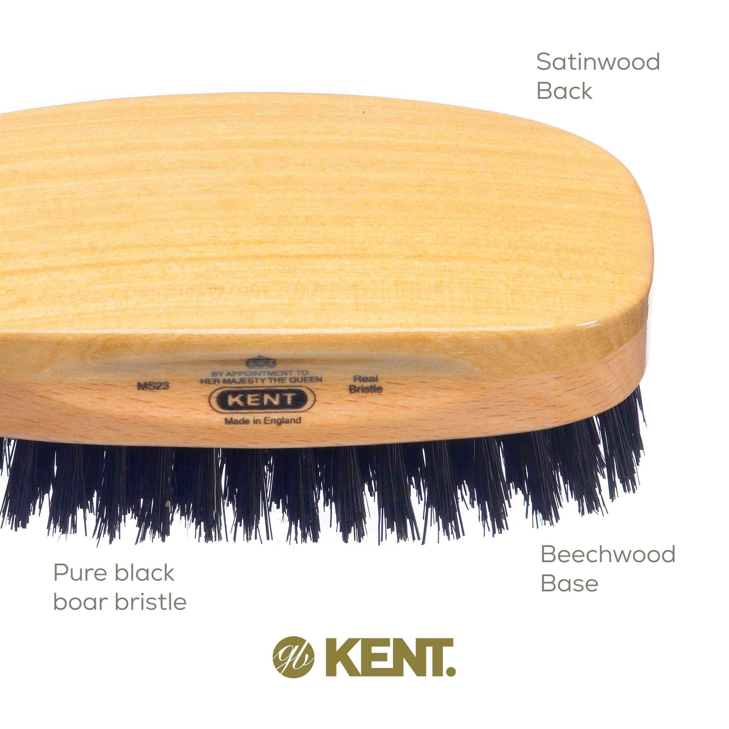 Kent Military Satinwood/Beechwood Hair Brush with Pure Black Bristles - Men's 360 Wave Brush & Hair Care Kit for Smooth Waves & Healthy Scalp | Perfect for Styling, Grooming & Daily Hair Maintenance