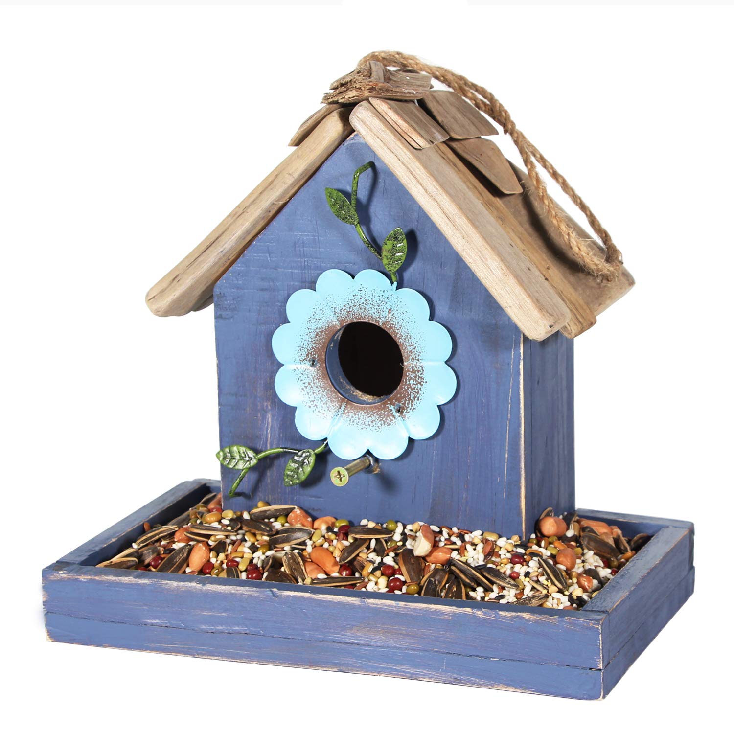 **Handcrafted Wooden Bird Feeder House for Outdoor Hanging - Bluebird House Feeder Hut - Perfect for Garden, Backyard & Bird Watching**
