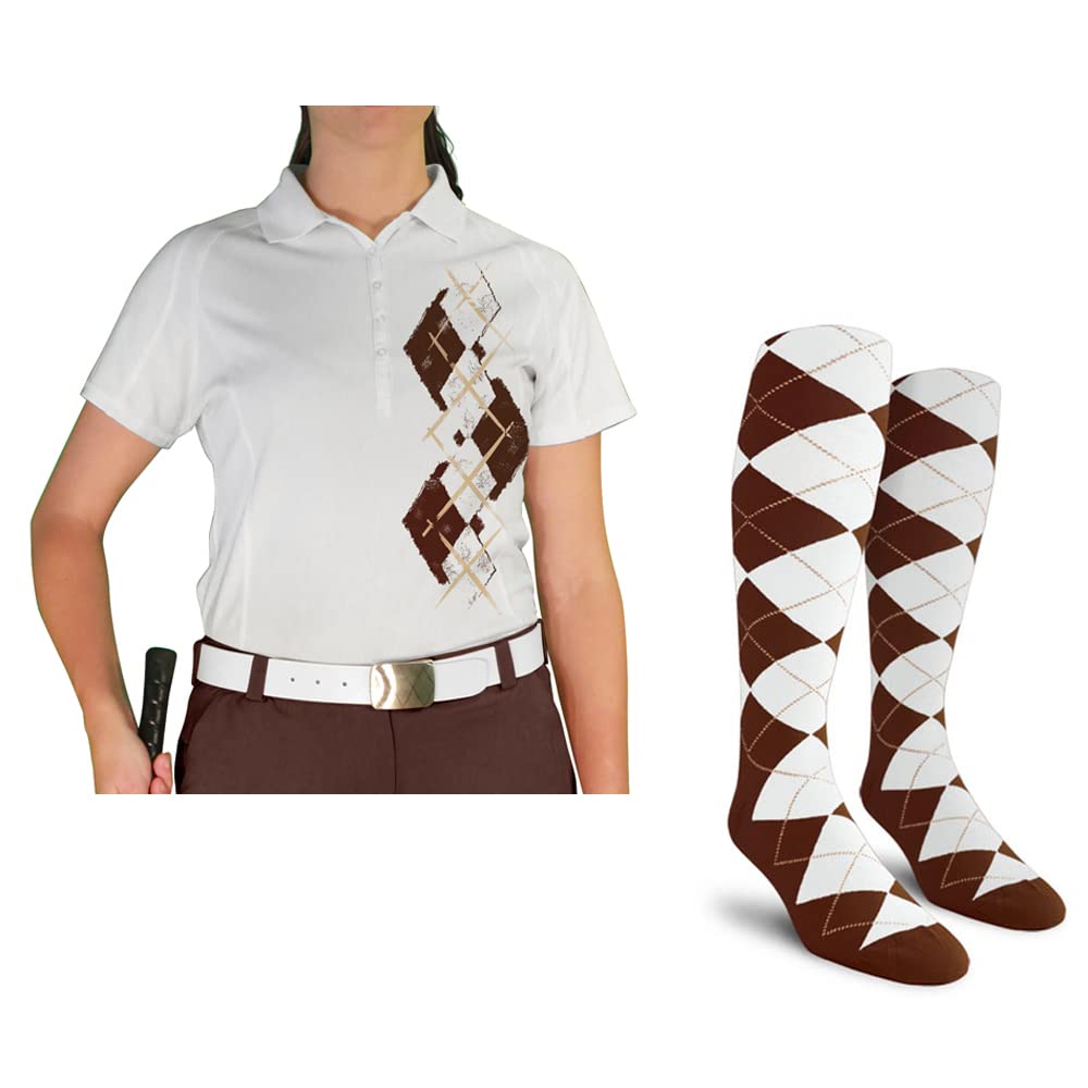 Dry Fit Short Sleeve Graphic Golf Polo Shirt with Socks for Women - Argyle Paradise (AA-ZZ) | Moisture-Wicking Performance Top for Golf, Tennis & Casual Wear