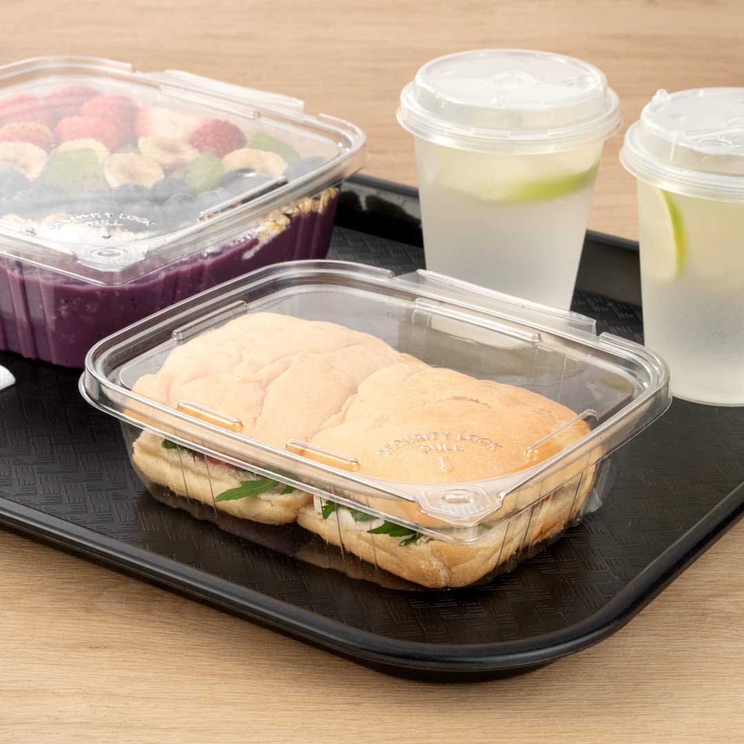 Restaurantware Tamper Tek 24oz (100 Pack) Clear Plastic Take Out Containers with Hinged Lid - Tamper-Evident, Freezable, Disposable Meal Prep Containers for Deli, Lunches, Catering & Food Storage
