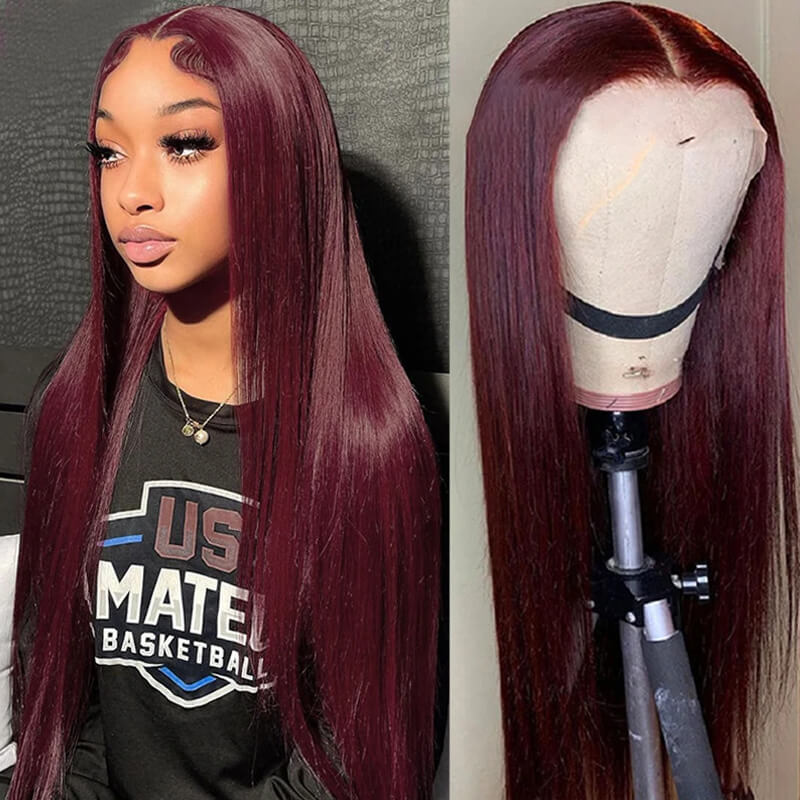 Eullair Pre-Colored Dark #99J Burgundy Frontal Wig - Natural Looking Human Hair Lace Front Wig for Women | Perfect Fall Color for Daily Wear, Parties & Special Occasions