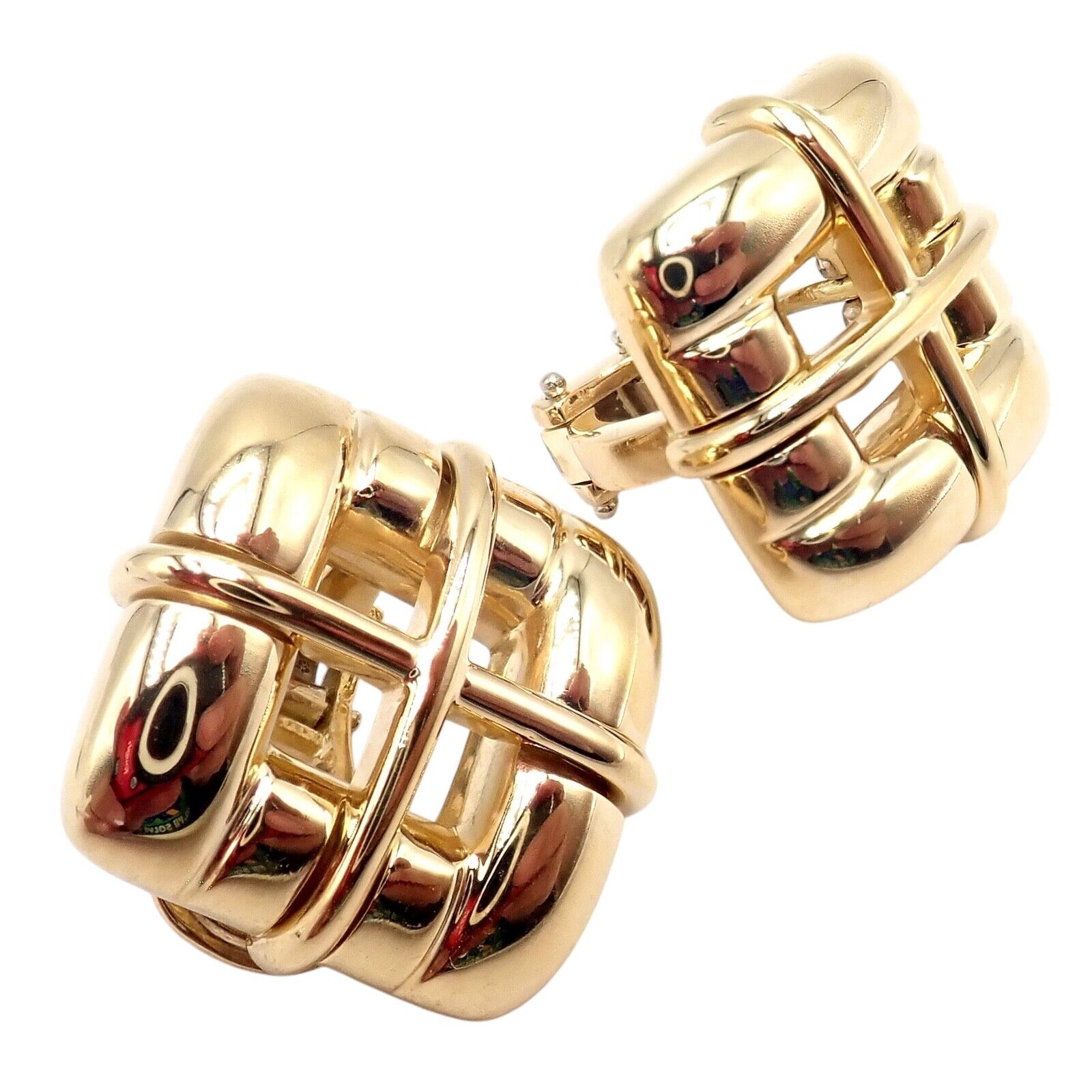 Vintage Tiffany & Co 18k Yellow Gold Square Window Biscayne Earrings - Authentic 2001 Collection | Luxury Jewelry for Women | Perfect for Weddings, Anniversaries & Special Occasions